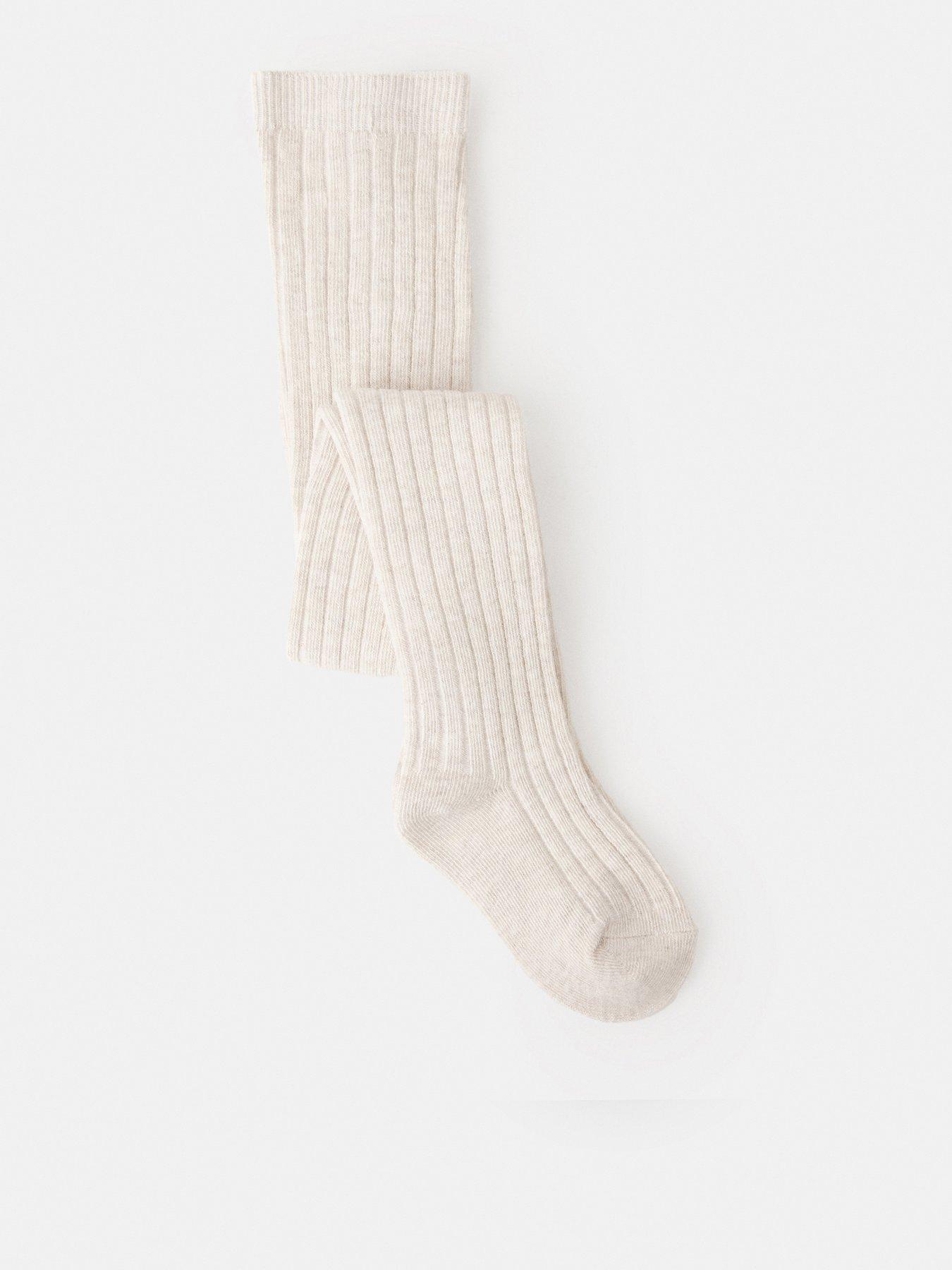 Image 1 of 4 of Mango Younger Girls Ribbed Tights - Beige
