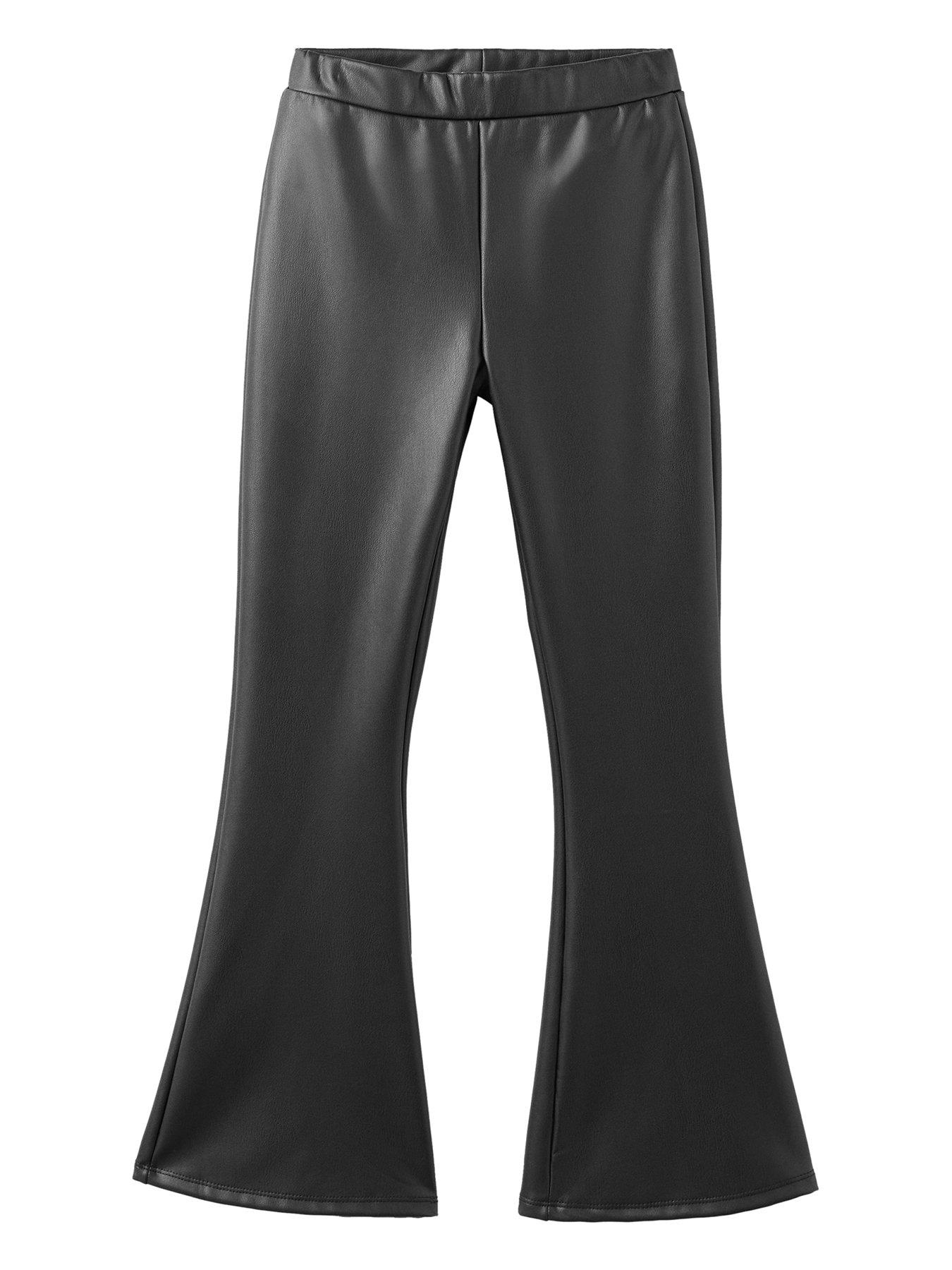 Mango Girls' Faux Leather Flared Leggings - Black