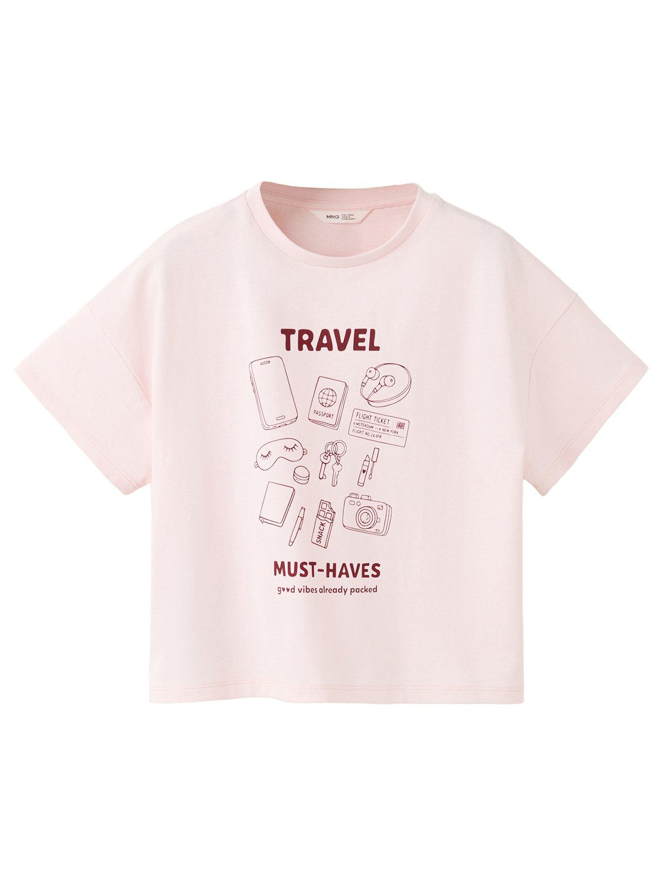 Mango Girls Printed Cotton-Blend T-Shirt - Pink