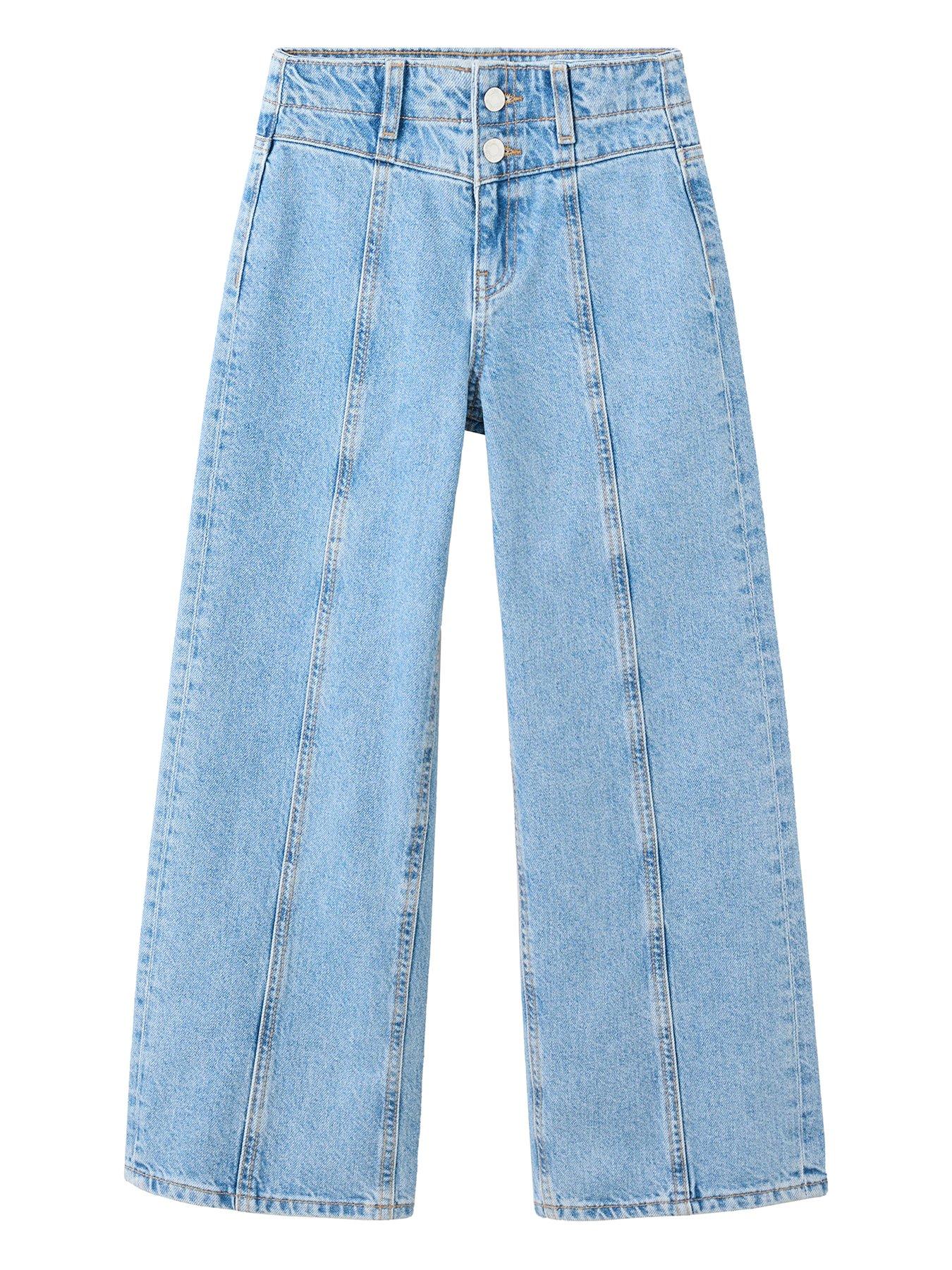 Mango Girls Seam Detail Wide Leg Jeans - Blue