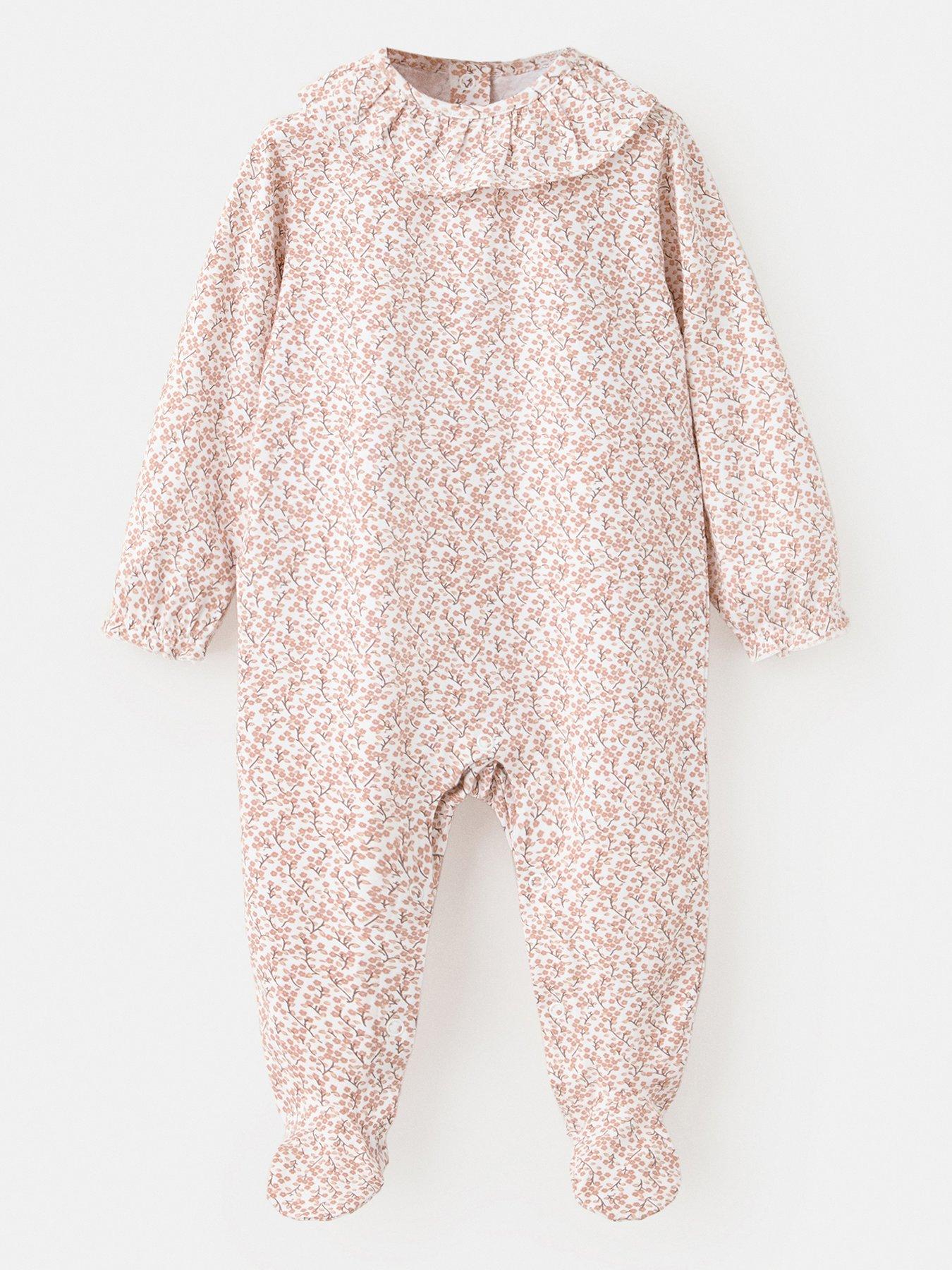 Image 1 of 4 of Mango Baby Girls Floral Frill Pyjamas - Pink