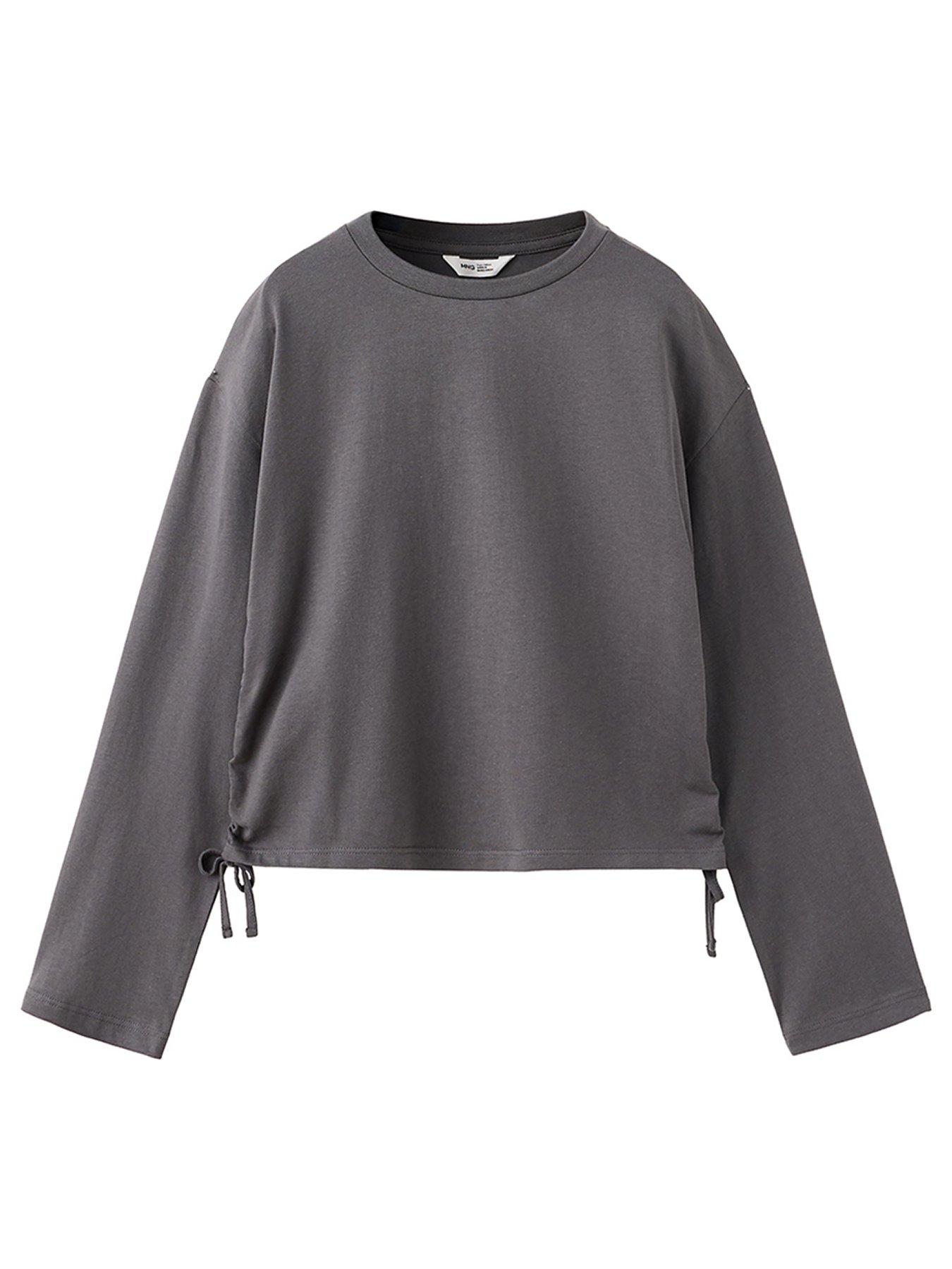 Image 1 of 4 of Mango Girls Ruched Side Long Sleeve Tshirt - Dark Grey