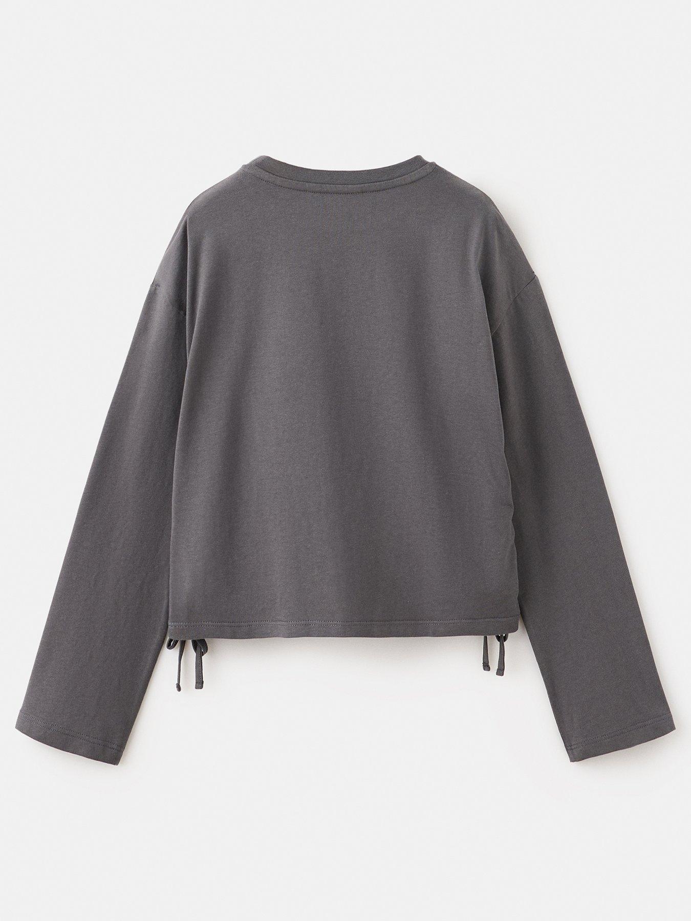 Image 2 of 4 of Mango Girls Ruched Side Long Sleeve Tshirt - Dark Grey