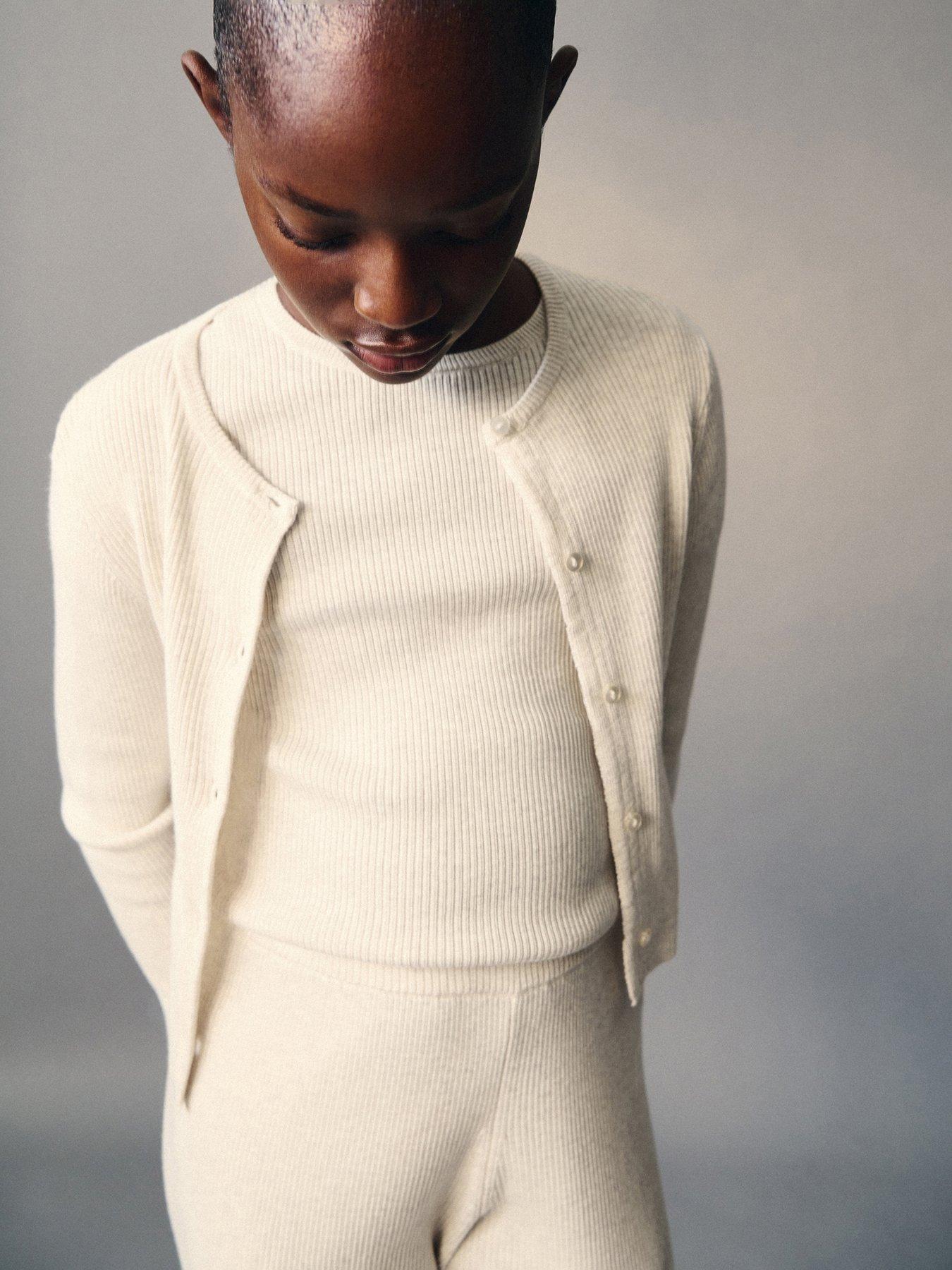 Image 1 of 5 of Mango Girls Ribbed Knit Cardigan - Cream