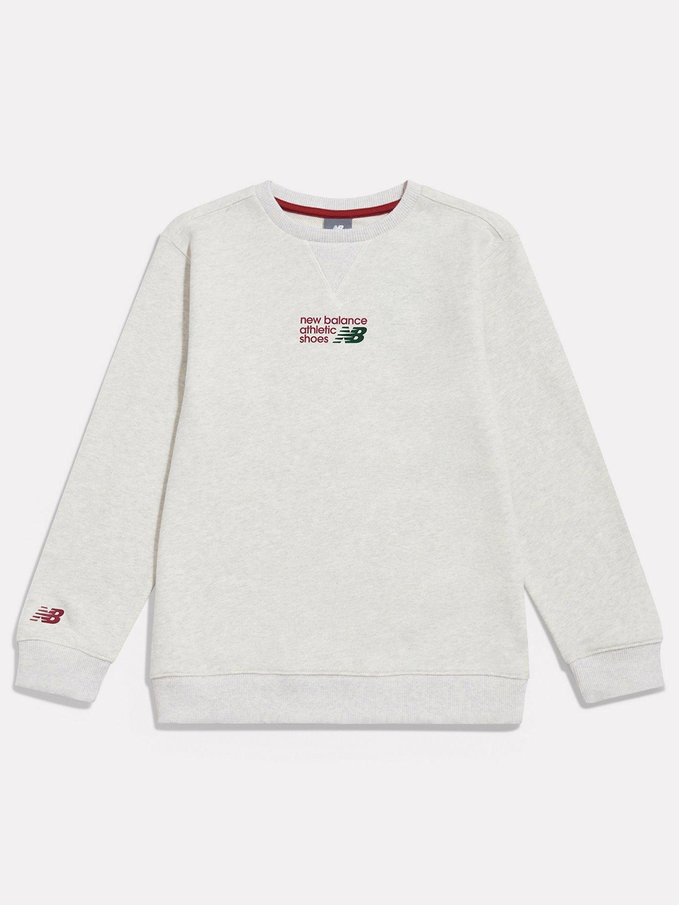 New Balance Junior Boys Athletics Premium Chest Logo Ft Crew - Grey