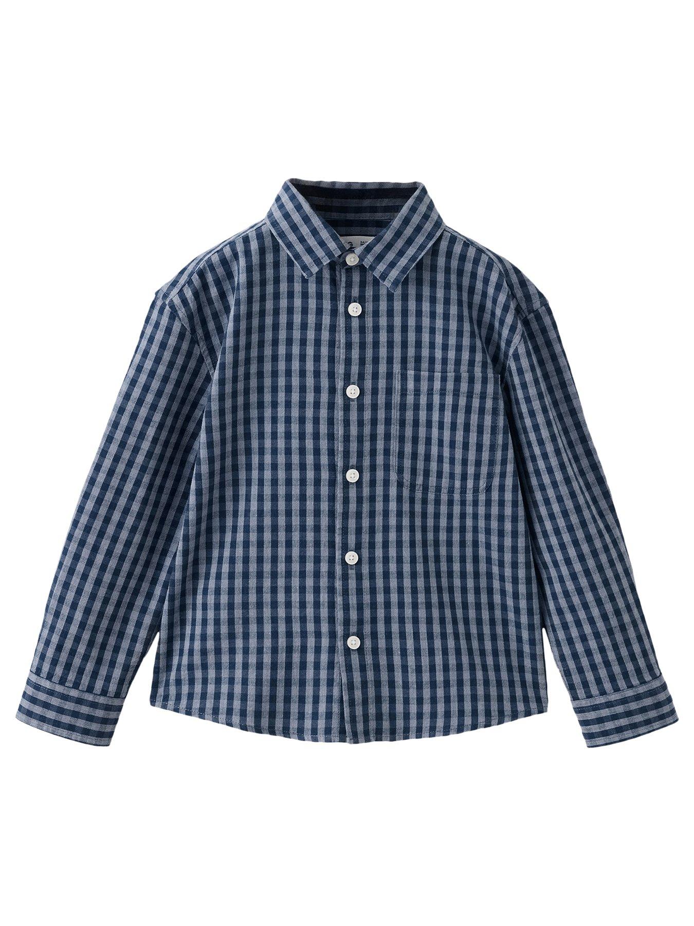 Image 1 of 4 of Mango Younger Boys Long Sleeve Checked Shirt - Navy