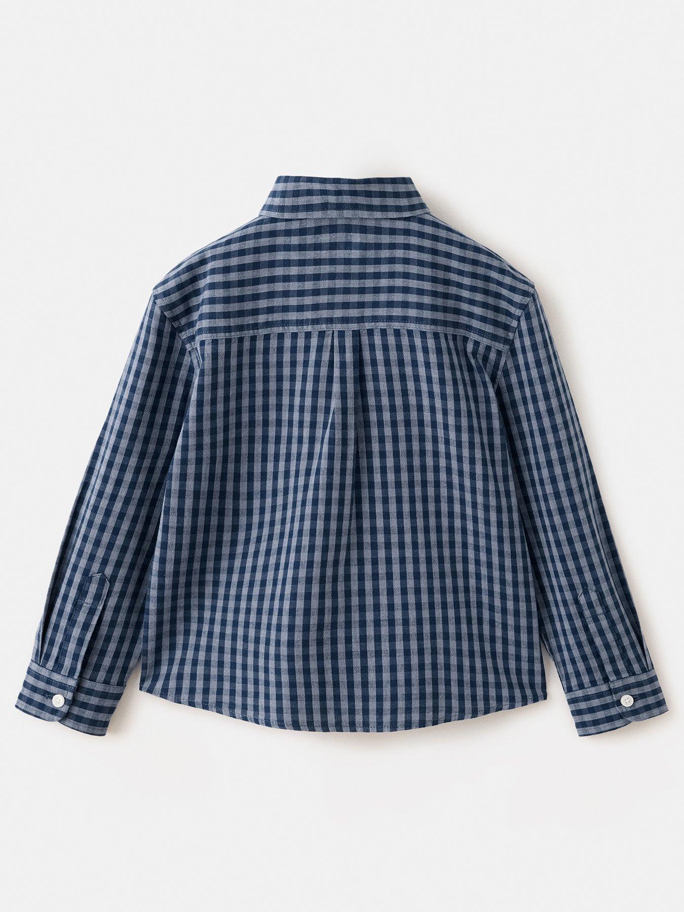 Image 2 of 4 of Mango Younger Boys Long Sleeve Checked Shirt - Navy