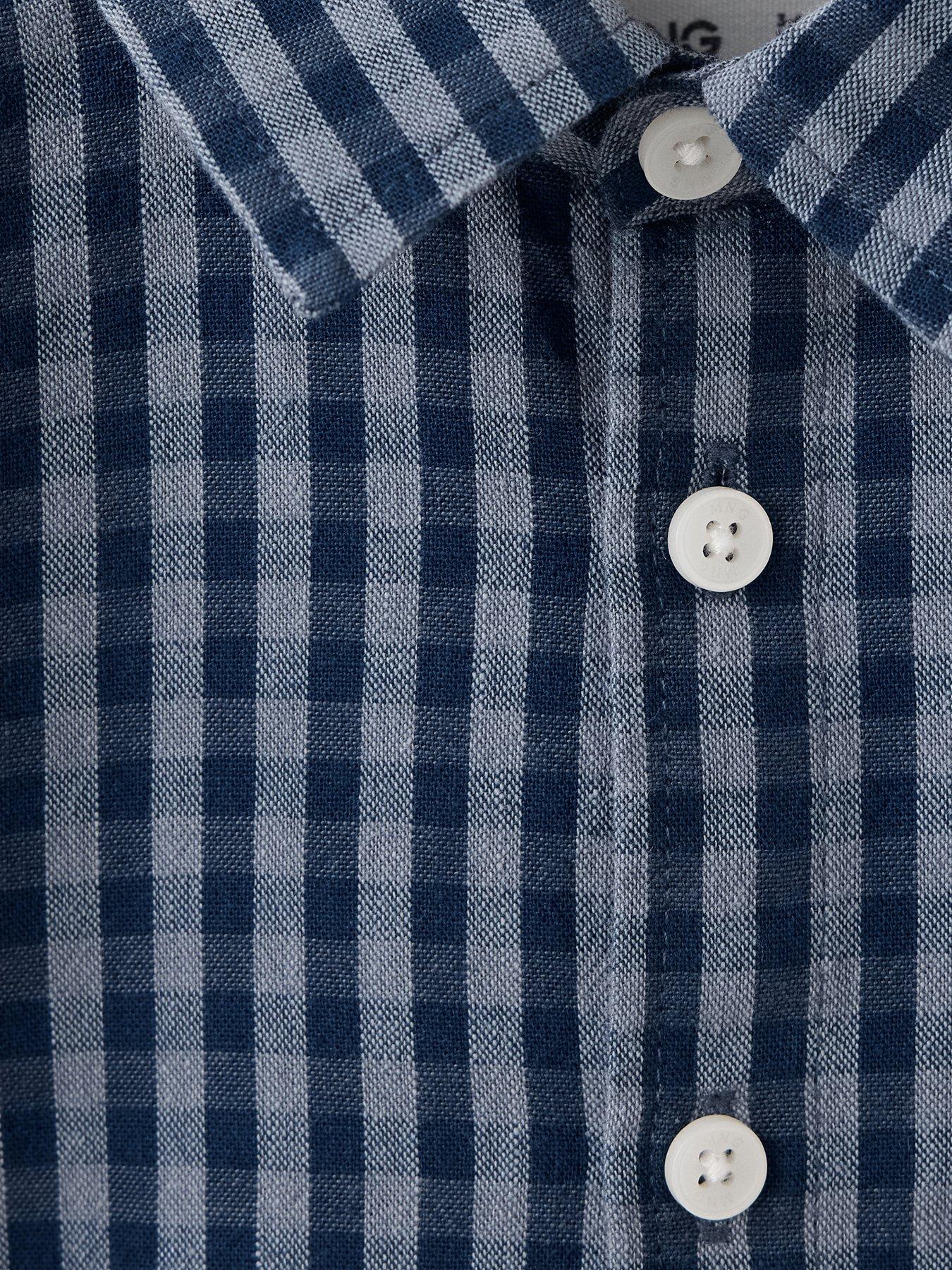 Image 4 of 4 of Mango Younger Boys Long Sleeve Checked Shirt - Navy