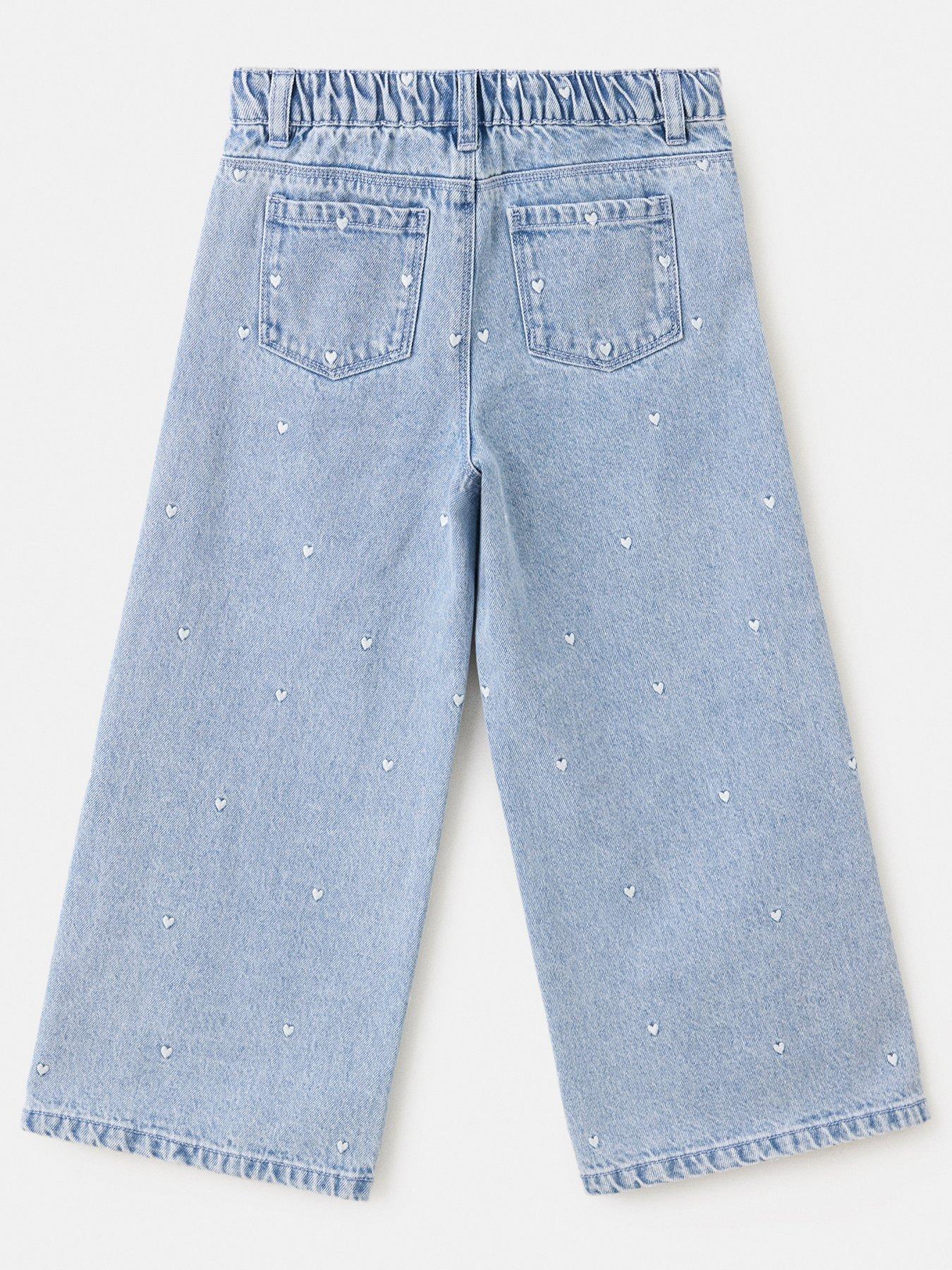 Image 2 of 4 of Mango Younger Girls Heart Embroidered Jeans - Blue