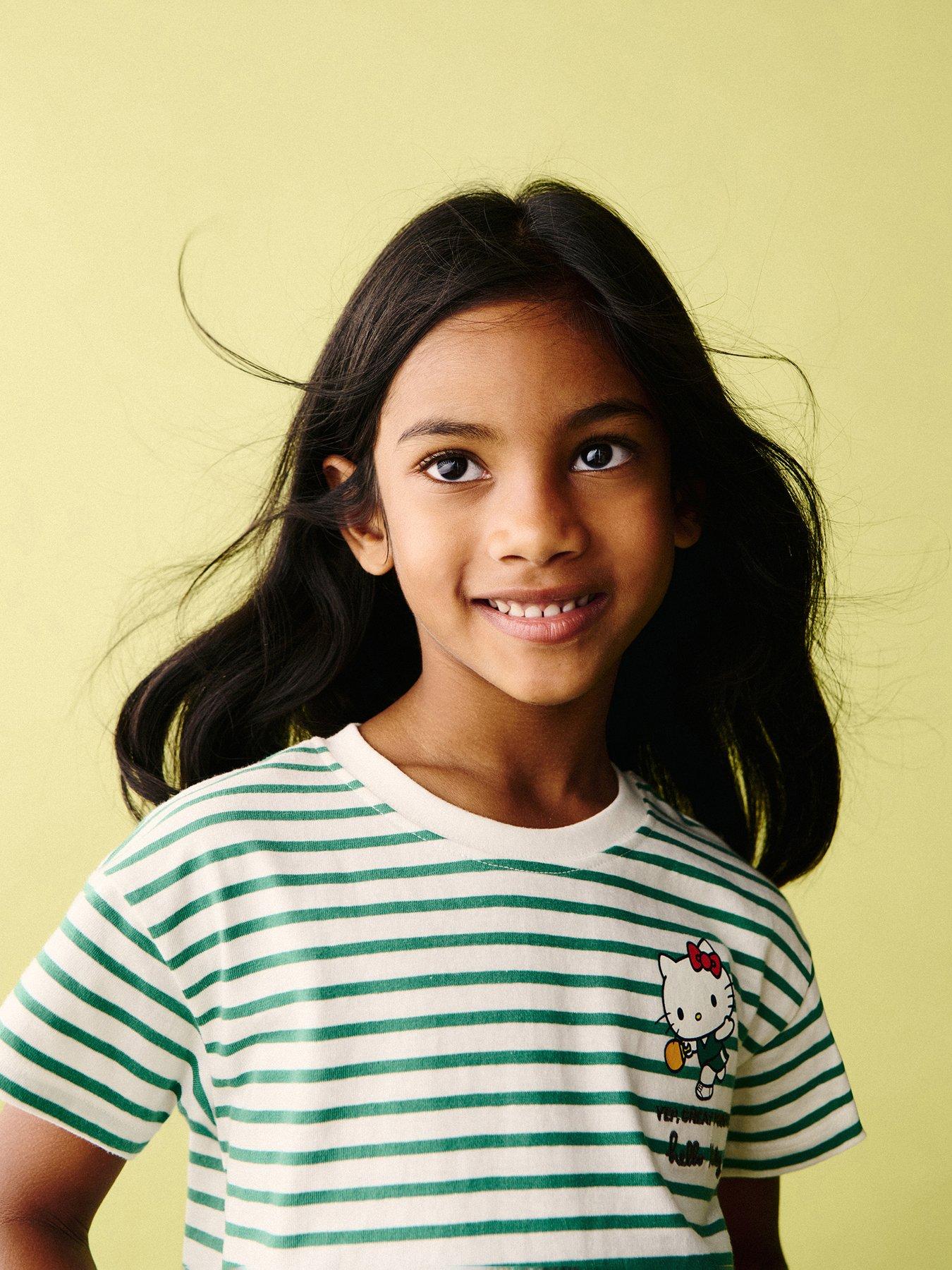 Image 1 of 5 of Mango Hello Kitty Striped T-Shirt - Green