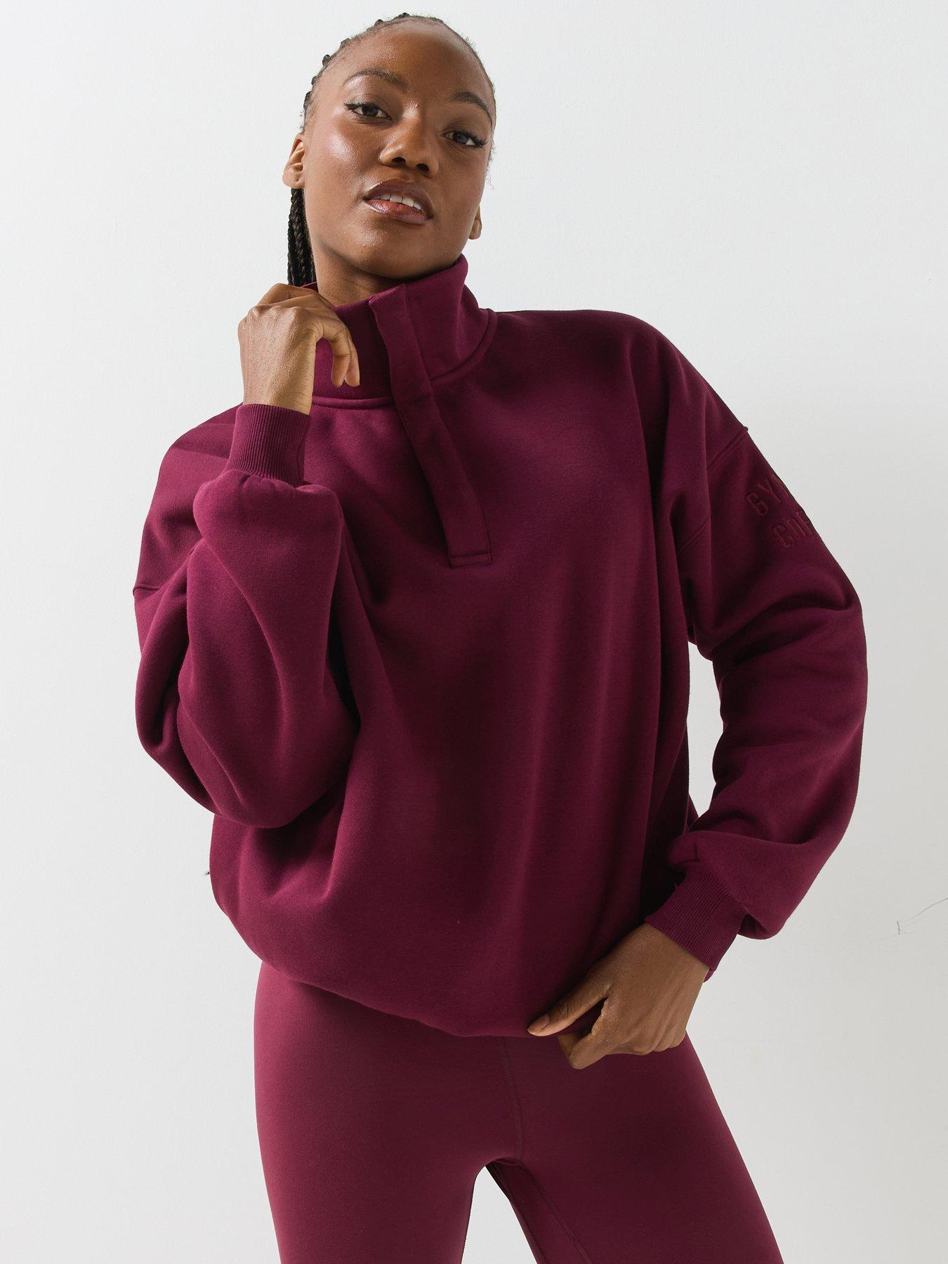 Image 1 of 6 of Gym + Coffee Womens Training Sierra Snap Collar Sweatshirt - Cherry