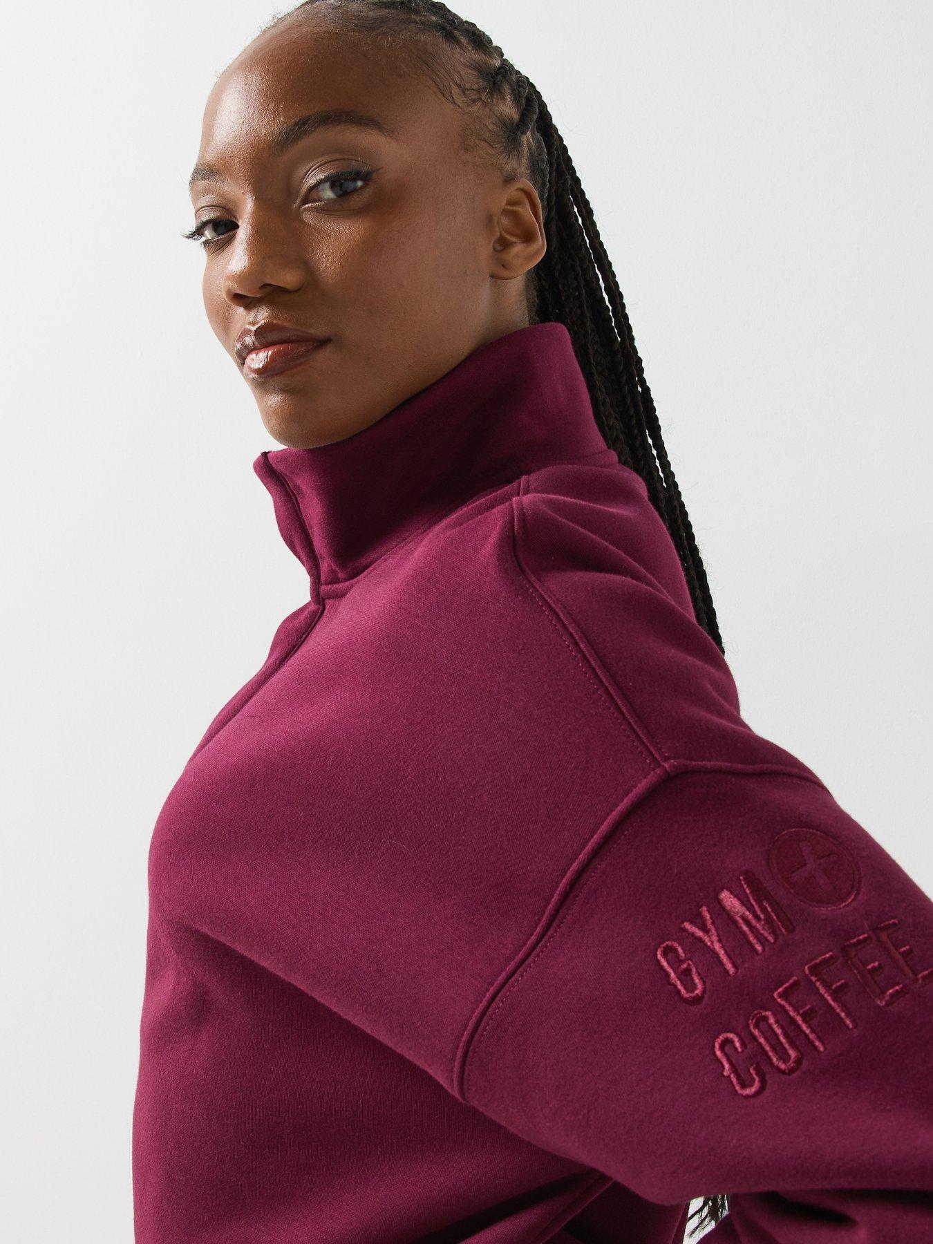 Image 4 of 6 of Gym + Coffee Womens Training Sierra Snap Collar Sweatshirt - Cherry