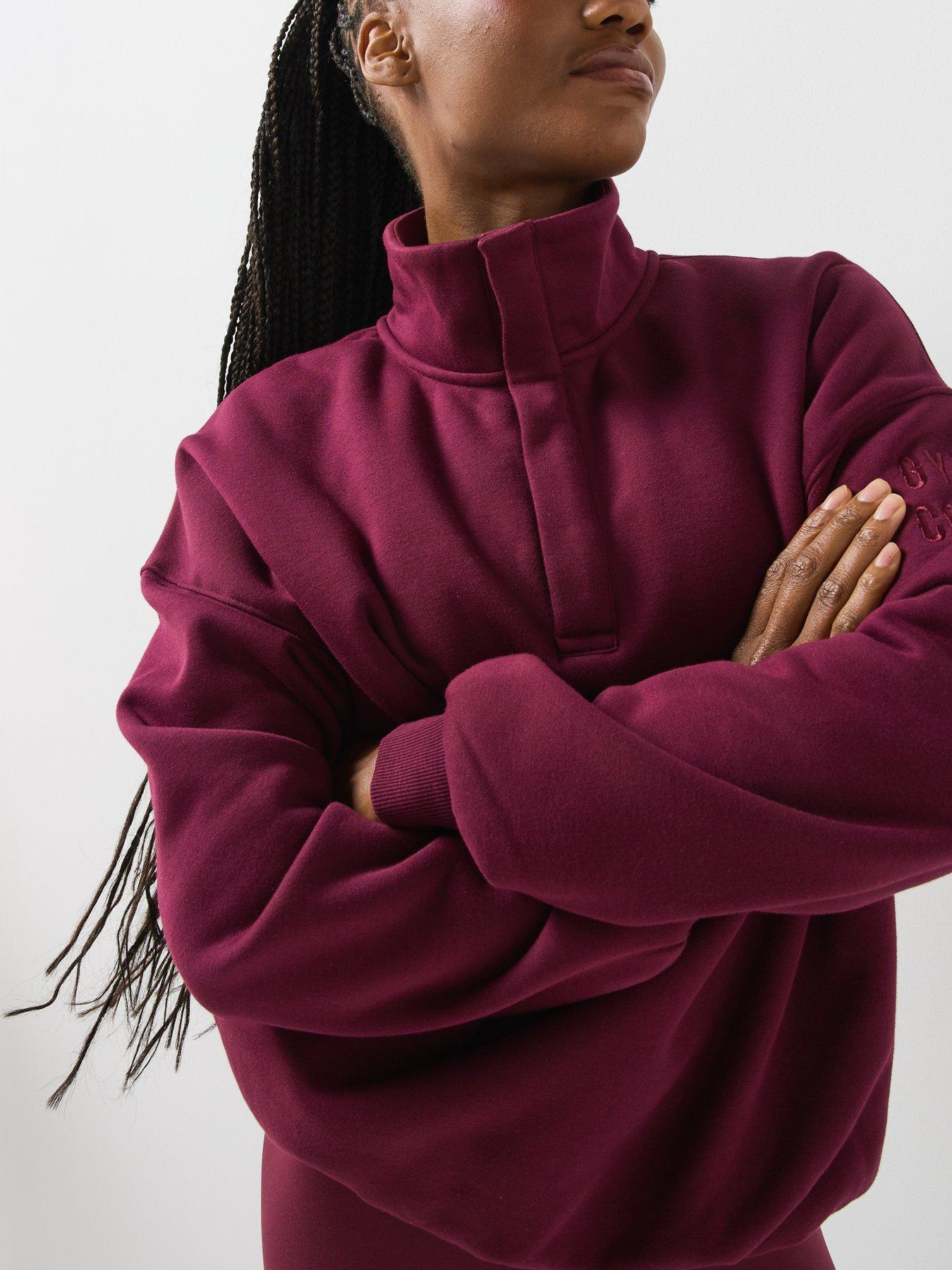 Image 5 of 6 of Gym + Coffee Womens Training Sierra Snap Collar Sweatshirt - Cherry