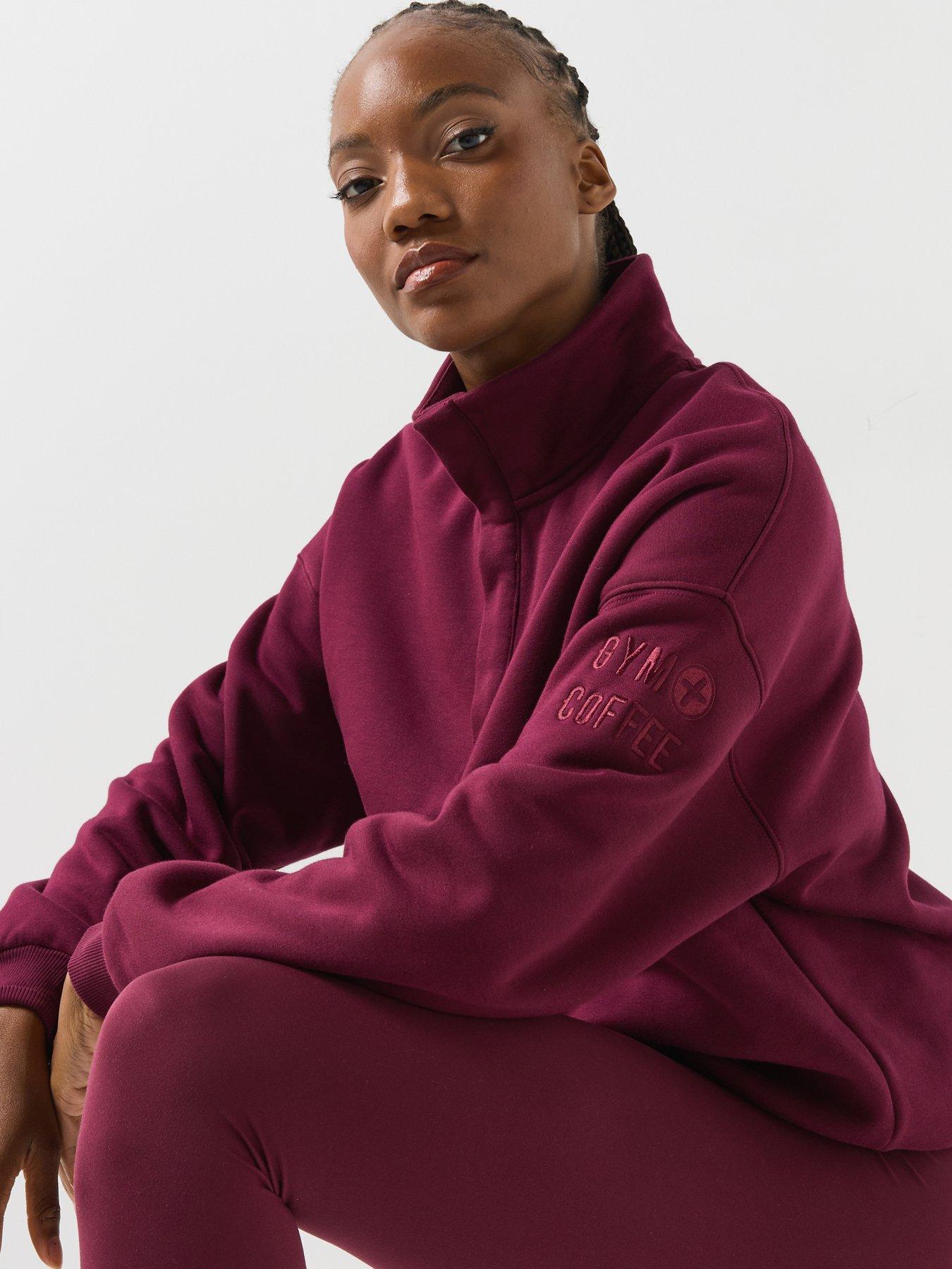 Image 6 of 6 of Gym + Coffee Womens Training Sierra Snap Collar Sweatshirt - Cherry