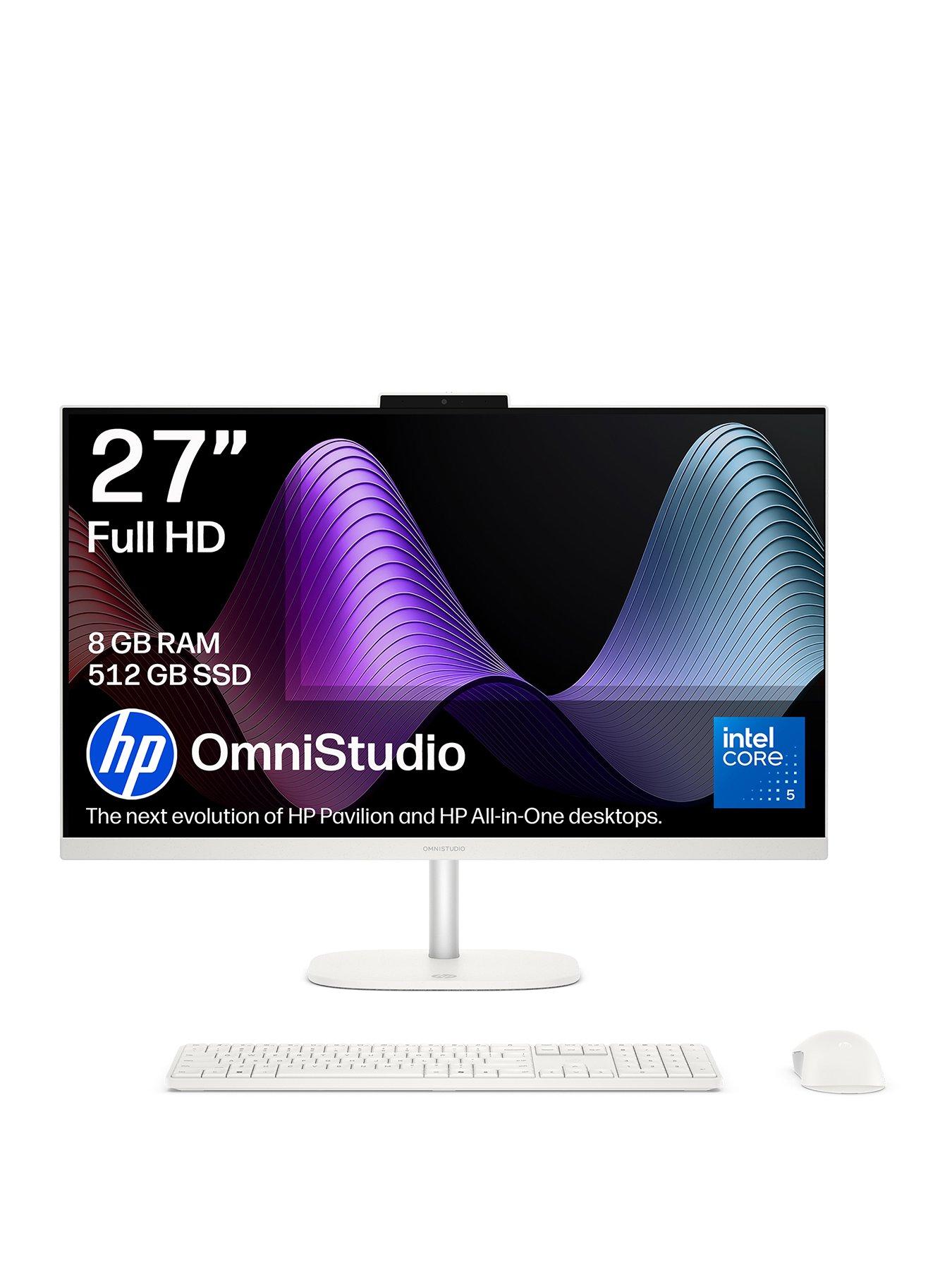 HP OmniStudio 27-cu0010na AiO Desktop - Intel Core 5 - 8GB RAM - 512GB SSD - 27in FHD(1920x1080) IPS - White