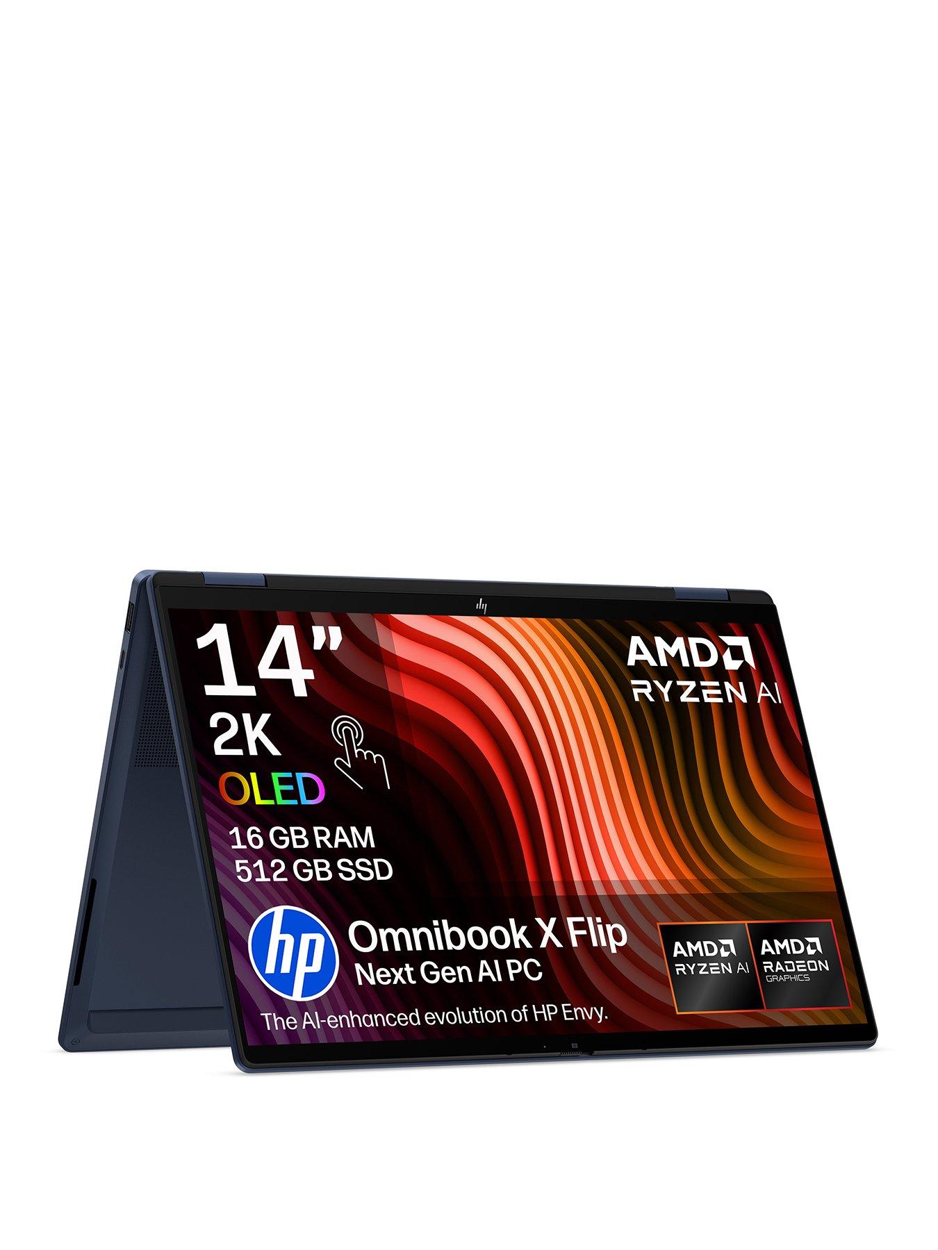 HP OmniBook X Flip 14-kc0000nax 14in OLED Touchscreen Laptop - Copilot+PC - AMD Ryzen AI 5 - 16GB RAM - 512GB SSD  - Blue - No Power Adaptor Included