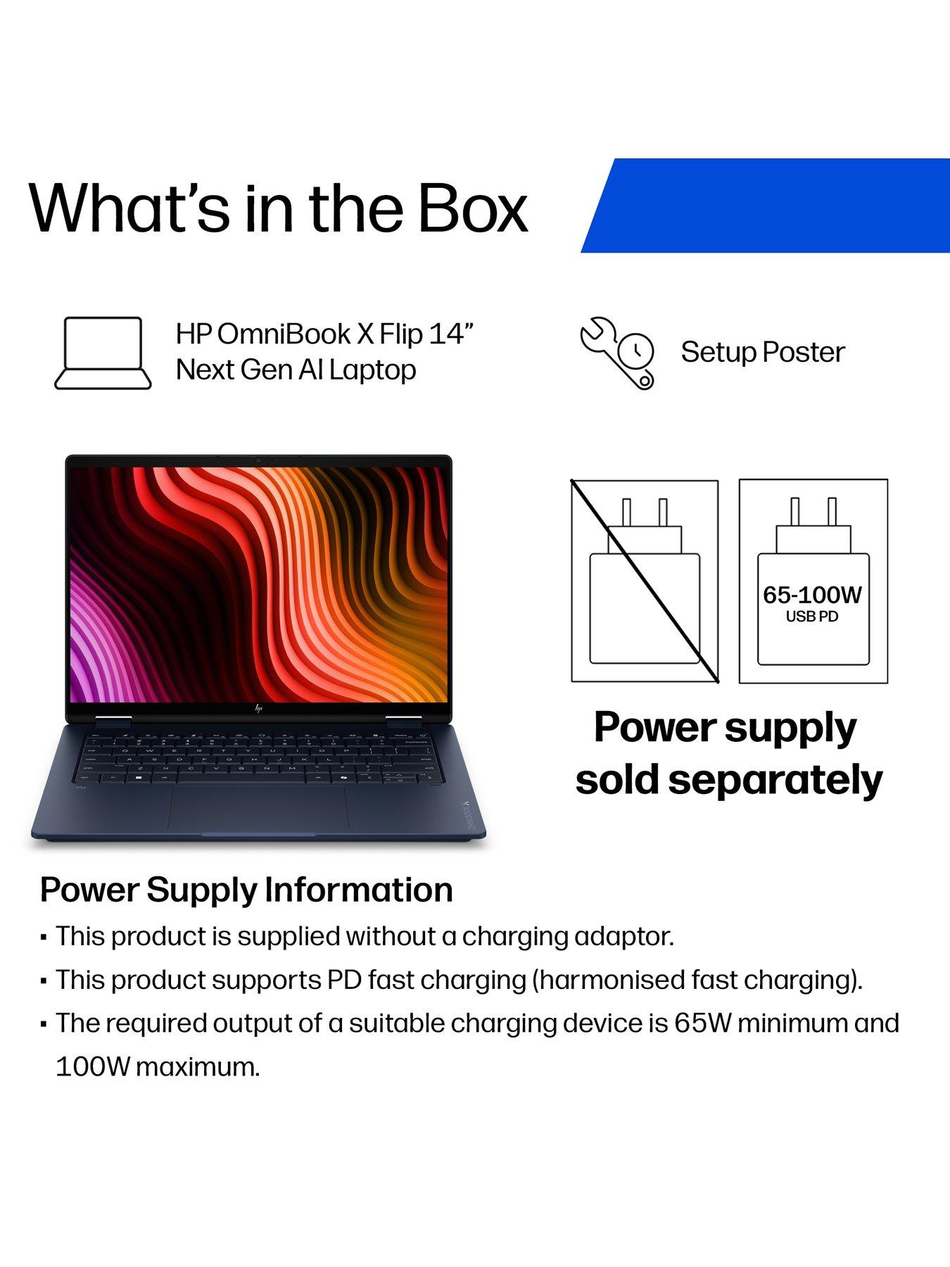 Image 2 of 7 of HP OmniBook X Flip 14-kc0000nax 14in OLED Touchscreen Laptop - Copilot+PC - AMD Ryzen AI 5 - 16GB RAM - 512GB SSD  - Blue - No Power Adaptor Included