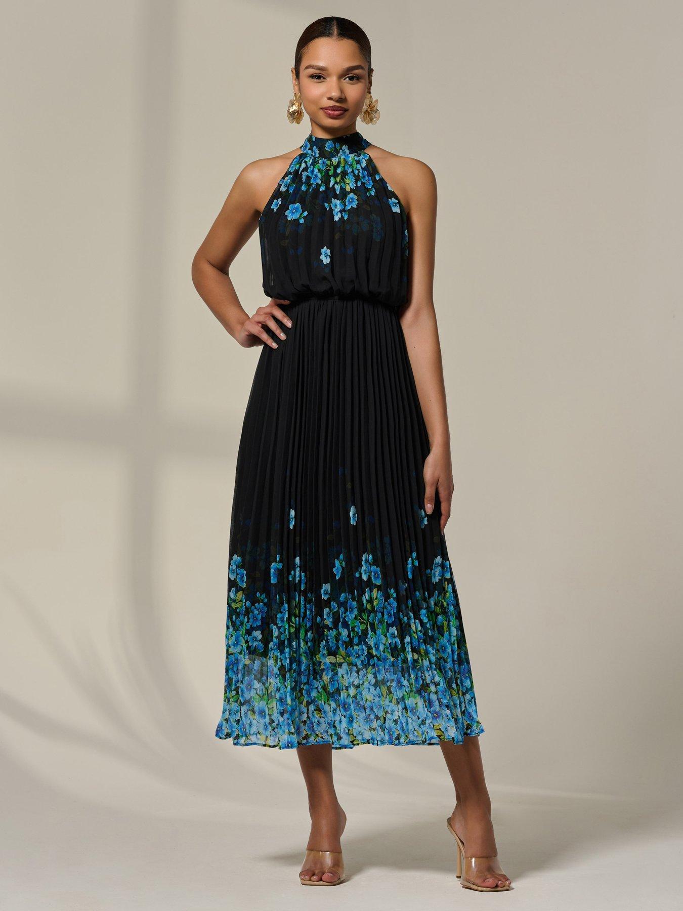 Jolie Moi Pleated Halterneck Maxi Dress