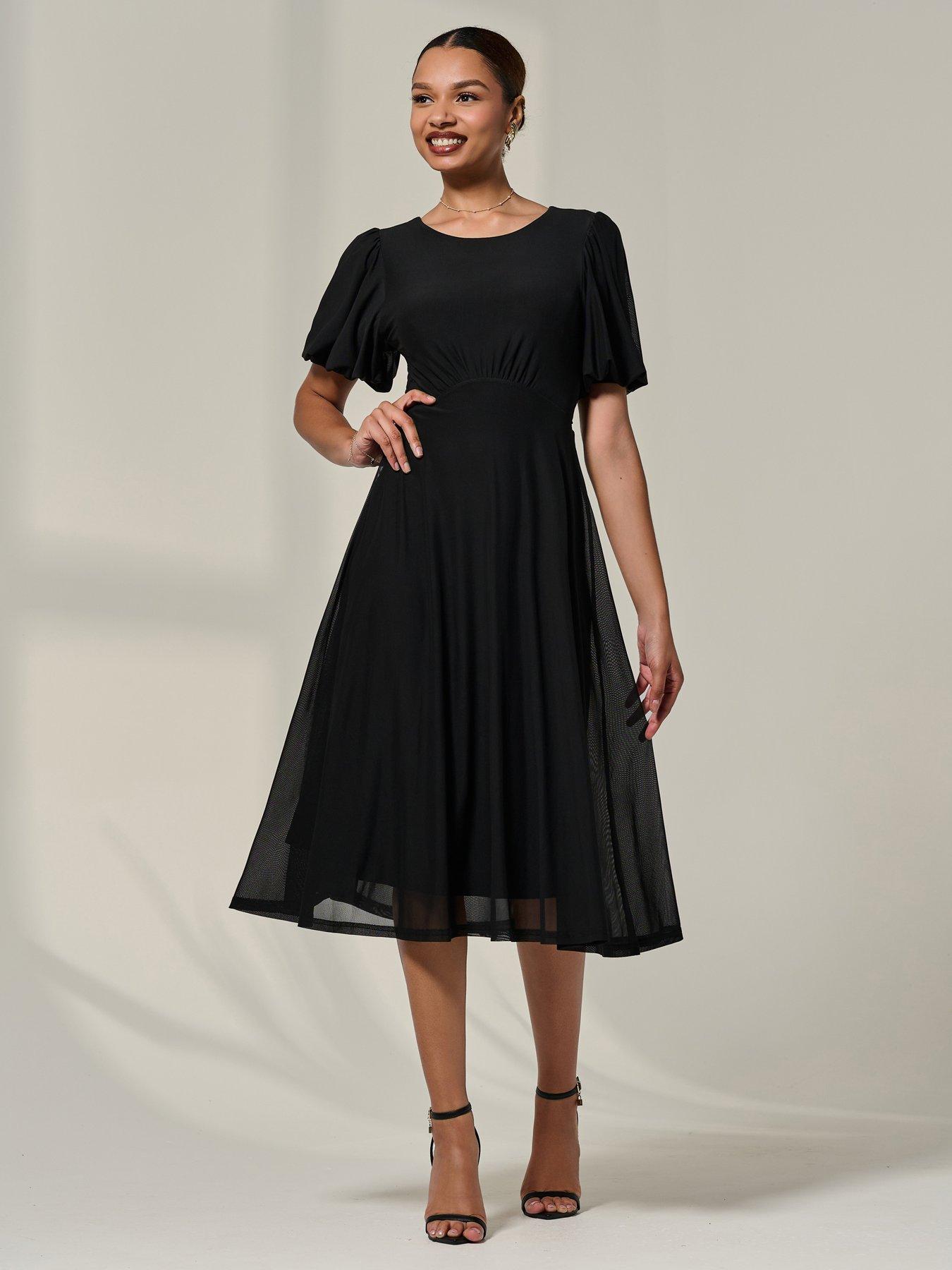 Jolie Moi Puff Sleeve Mesh Midi Dress