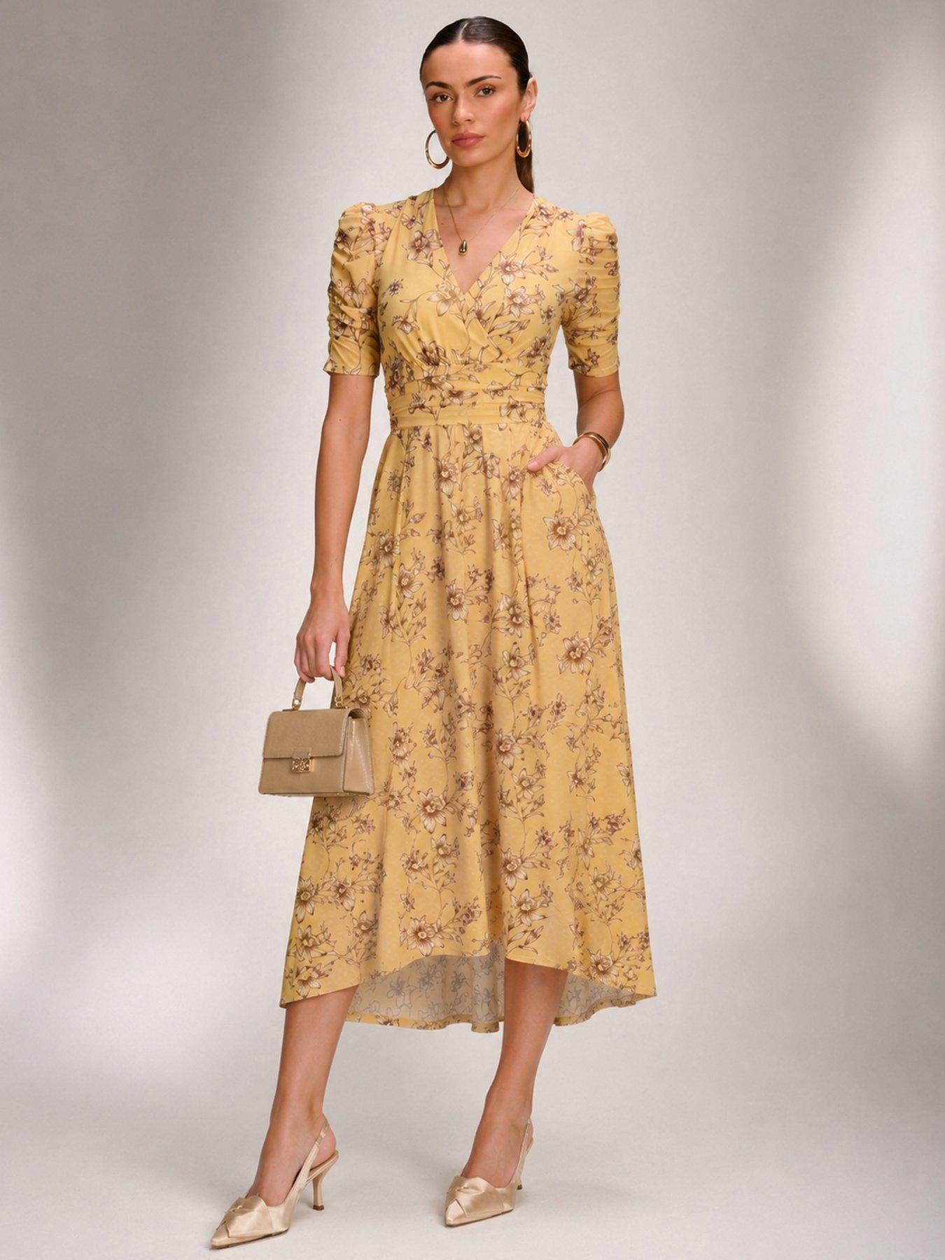 Jolie Moi Floral Print Mesh Maxi Dress - Yellow