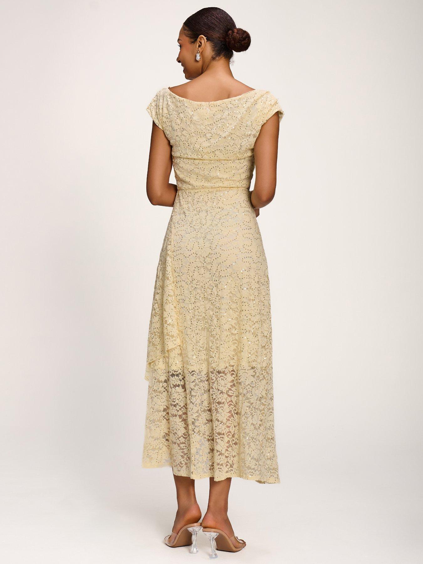 Image 2 of 7 of Jolie Moi Lace Sequin Embellished Midi Dress - Yellow