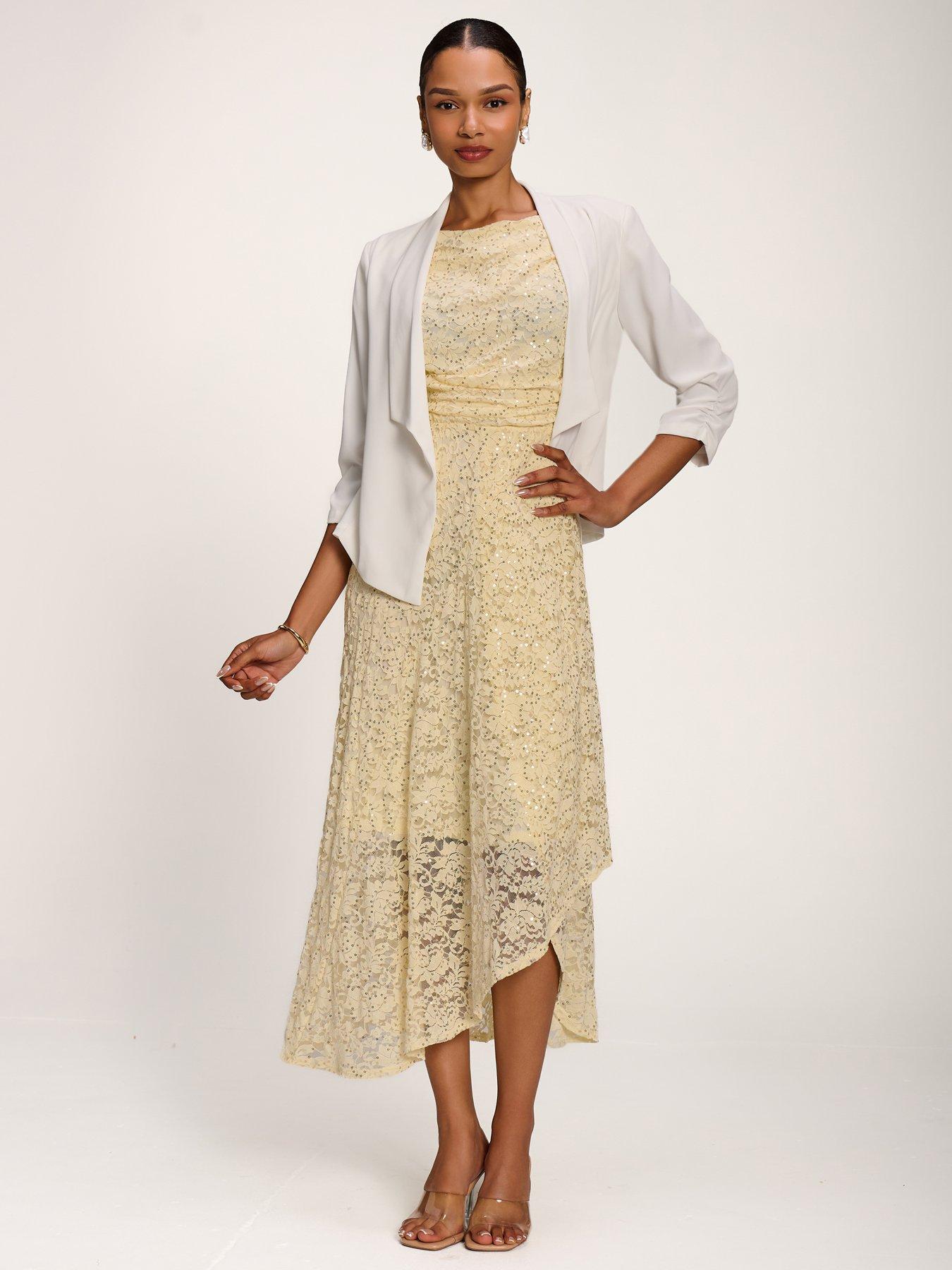Image 3 of 7 of Jolie Moi Lace Sequin Embellished Midi Dress - Yellow