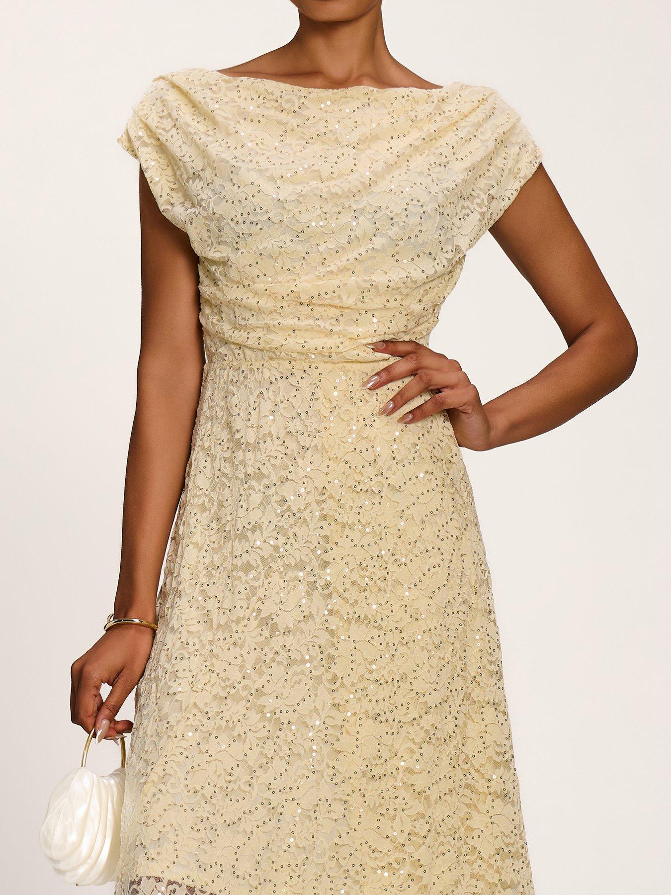 Image 4 of 7 of Jolie Moi Lace Sequin Embellished Midi Dress - Yellow