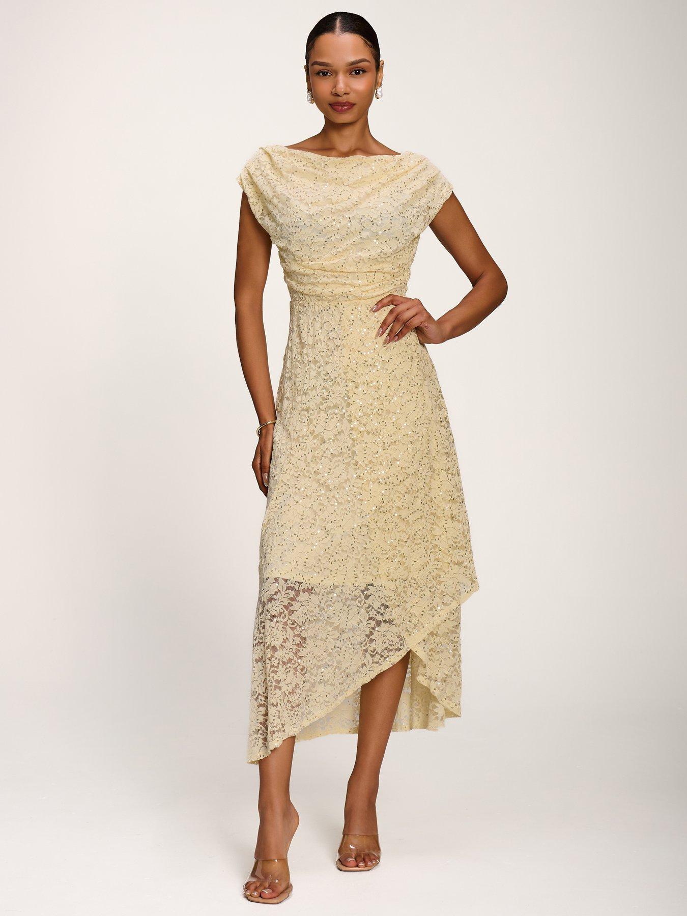 Image 5 of 7 of Jolie Moi Lace Sequin Embellished Midi Dress - Yellow