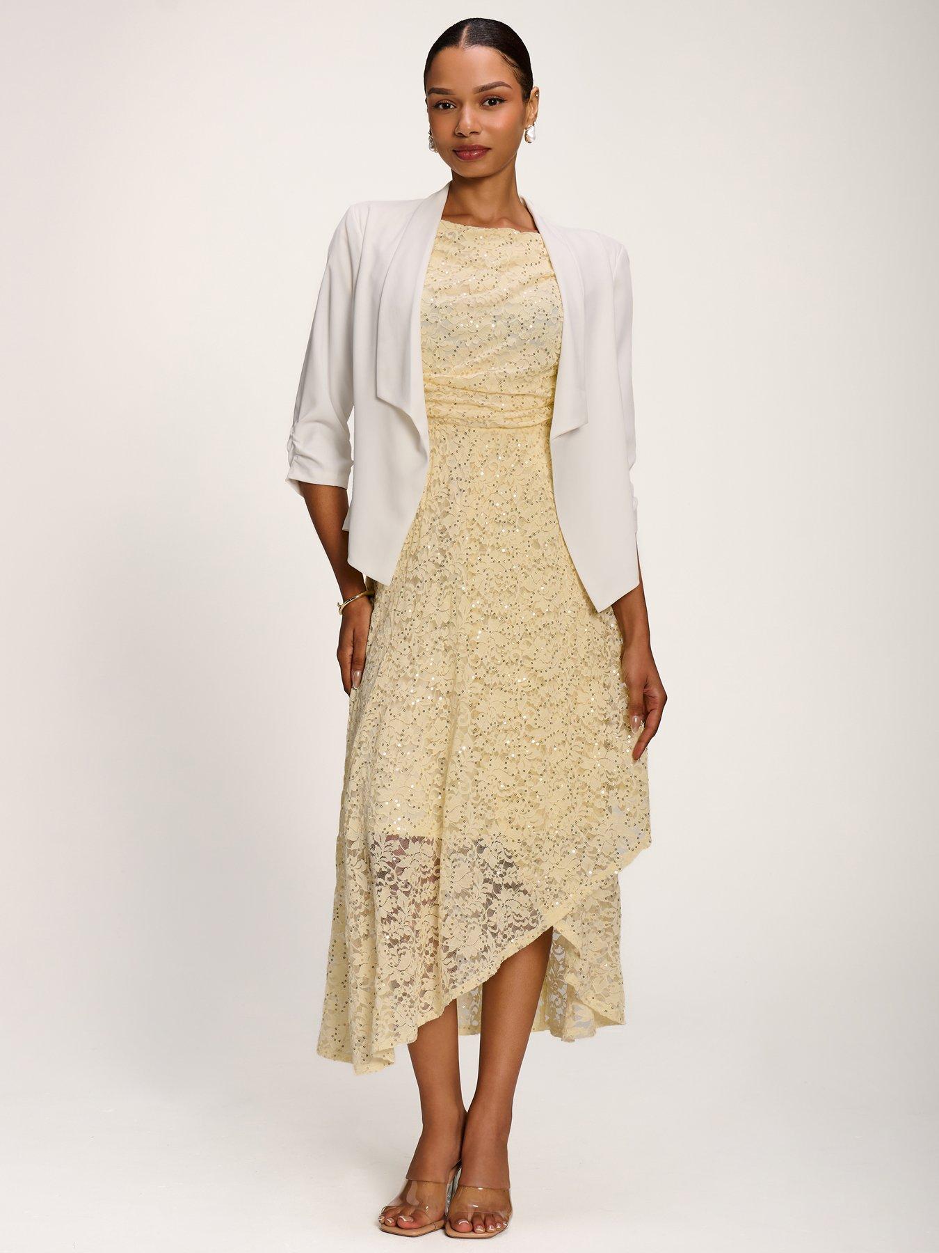 Image 6 of 7 of Jolie Moi Lace Sequin Embellished Midi Dress - Yellow