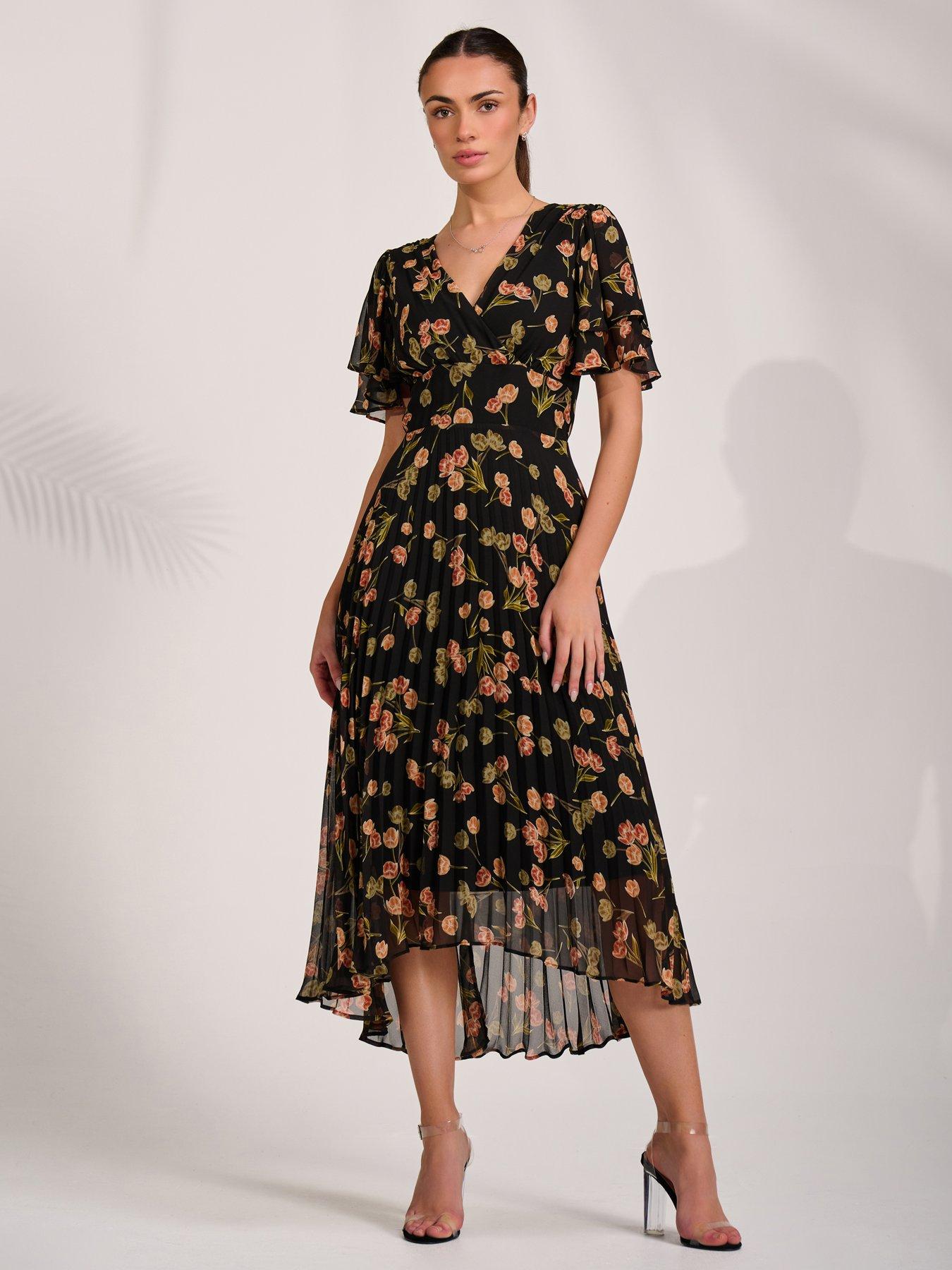 Jolie Moi Angel Sleeve Pleated Chiffon Midaxi Dress