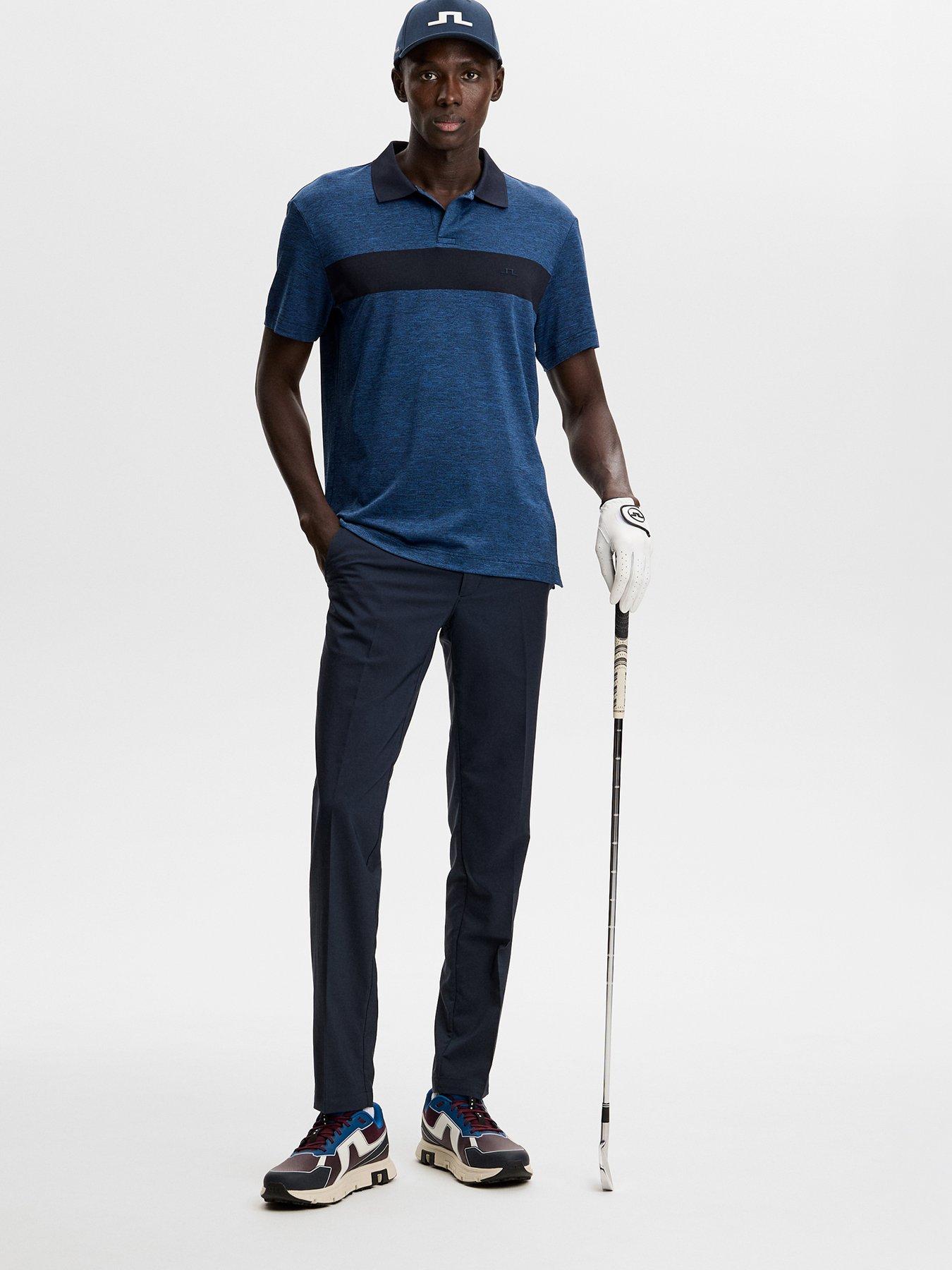 Image 3 of 5 of J LINDEBERG Mens Rocky Contrast Stripe Polo Shirt - Navy