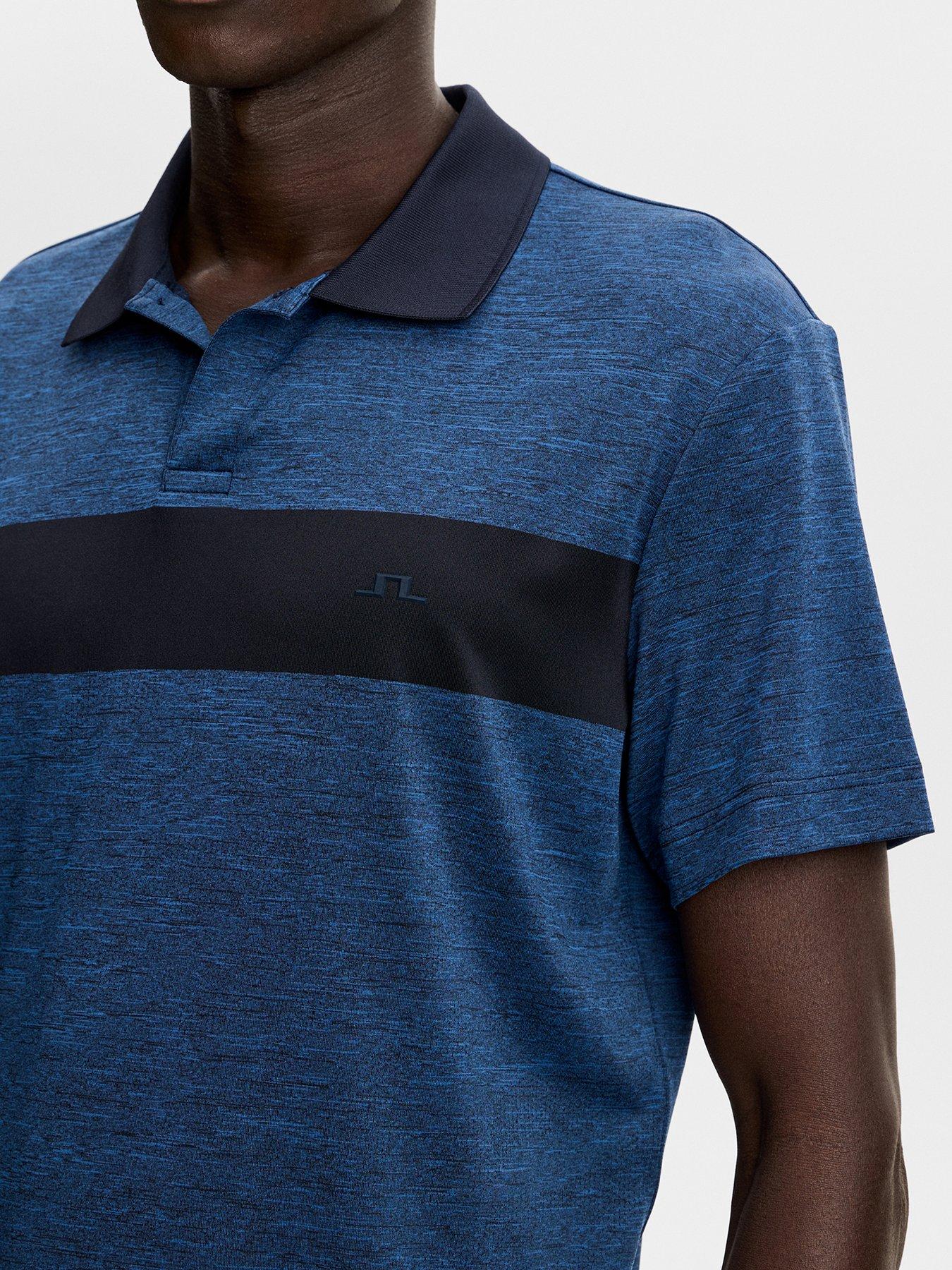 Image 4 of 5 of J LINDEBERG Mens Rocky Contrast Stripe Polo Shirt - Navy