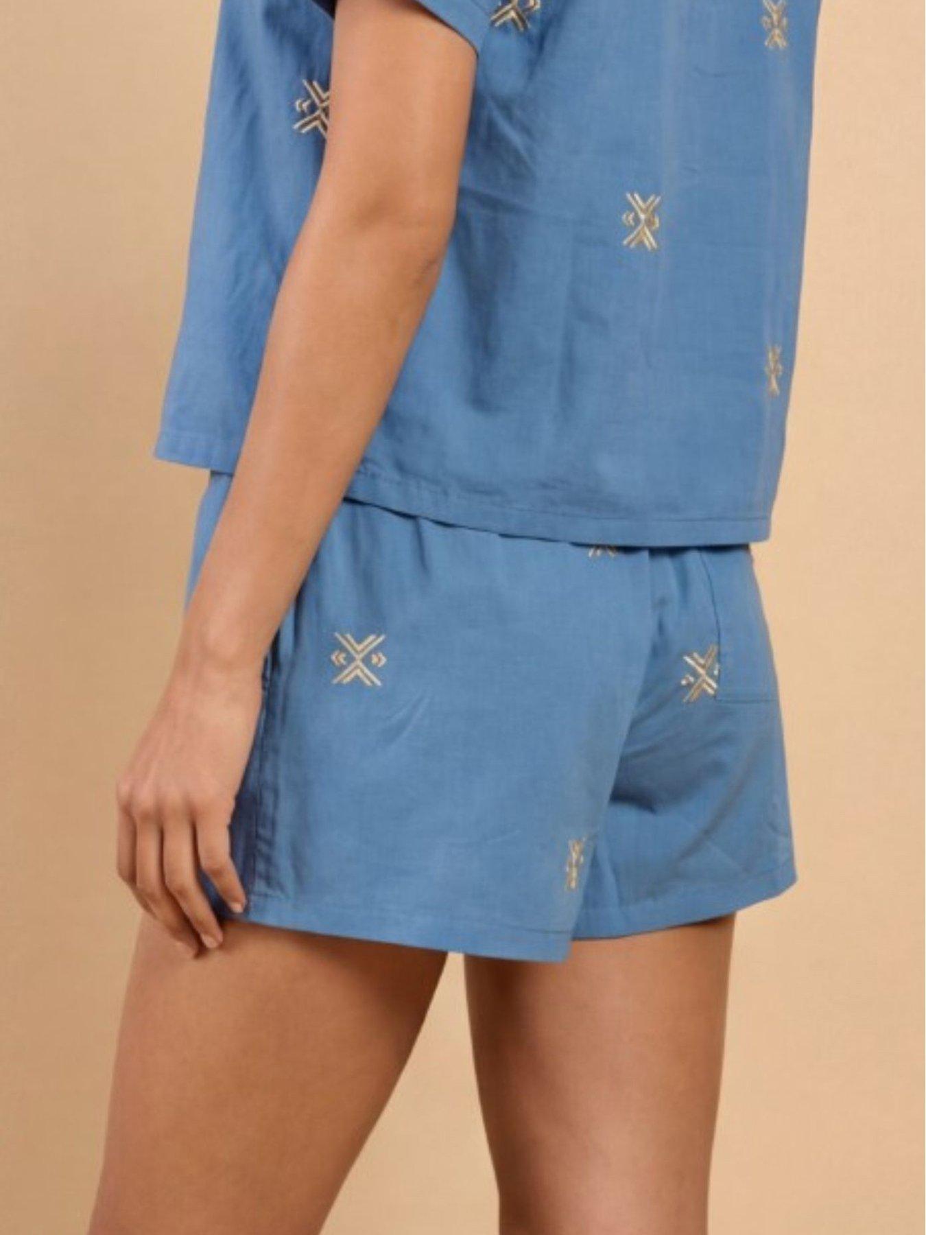 Image 2 of 4 of Little Mistress Blue Embroidered Cotton Shorts