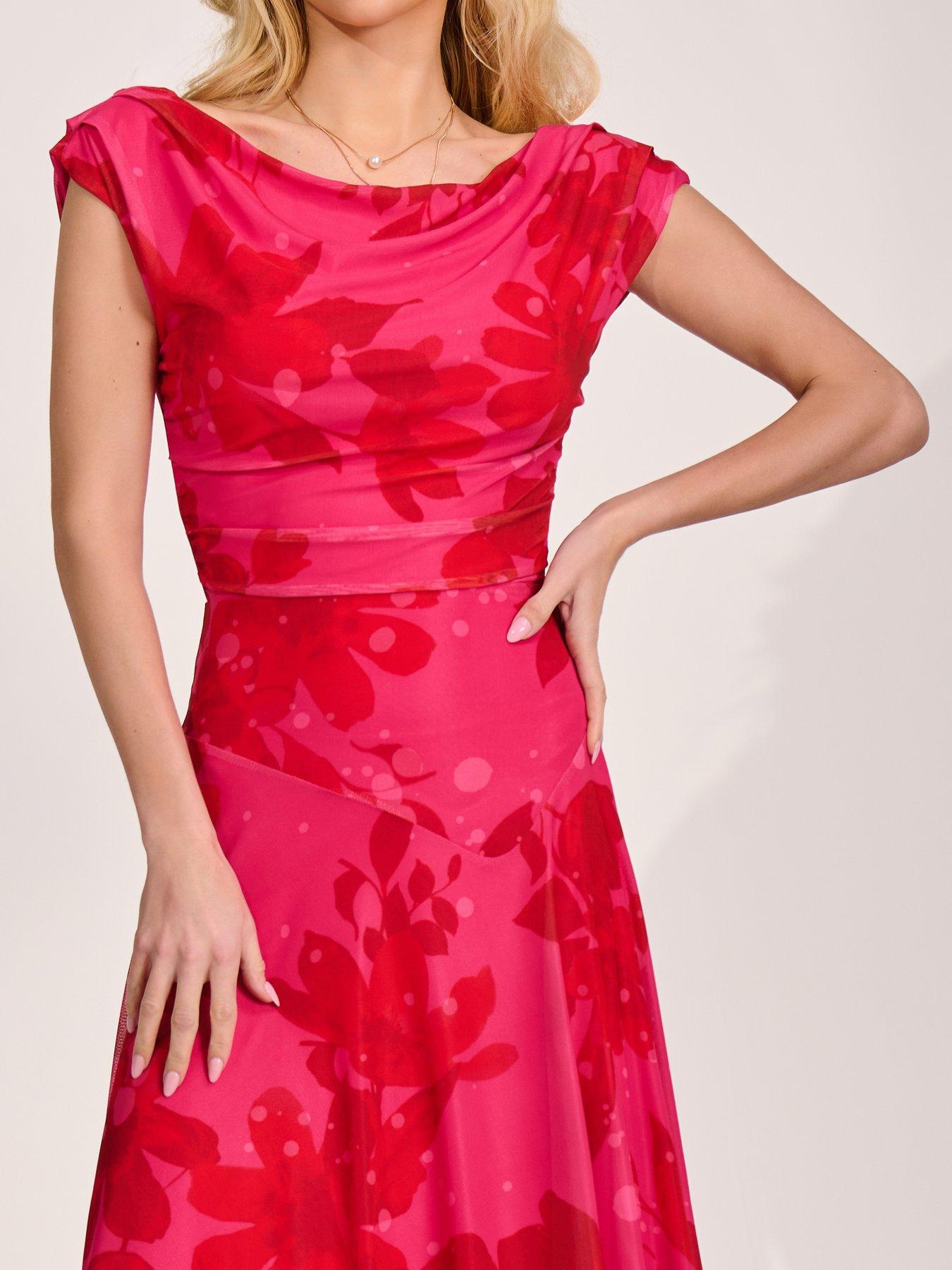 Image 4 of 7 of Jolie Moi Asymmetric Draped Mesh Maxi Dress - Blue