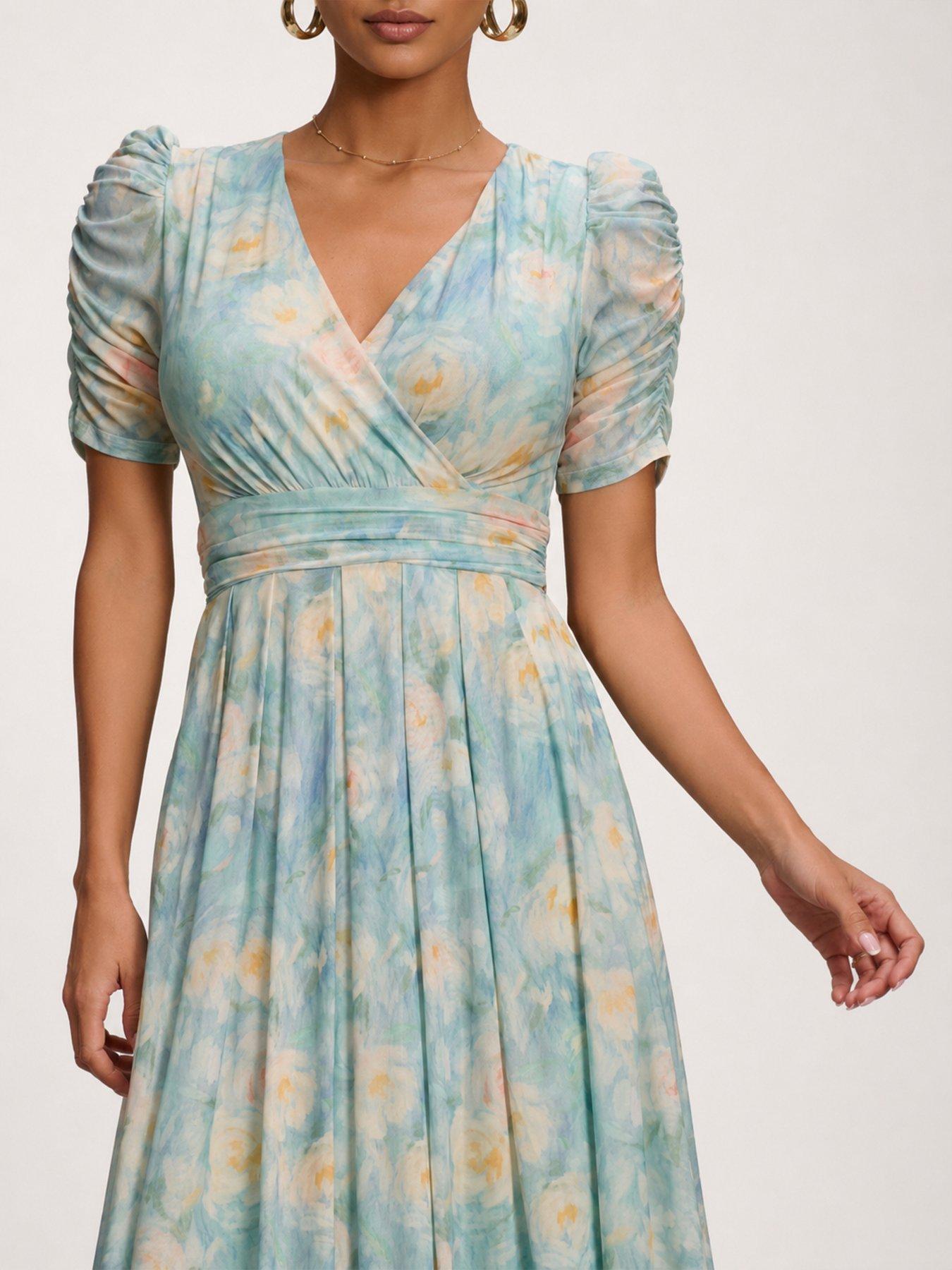 green dip hem dress Jolie Moi Petite Mesh Print Maxi - Light sage dress