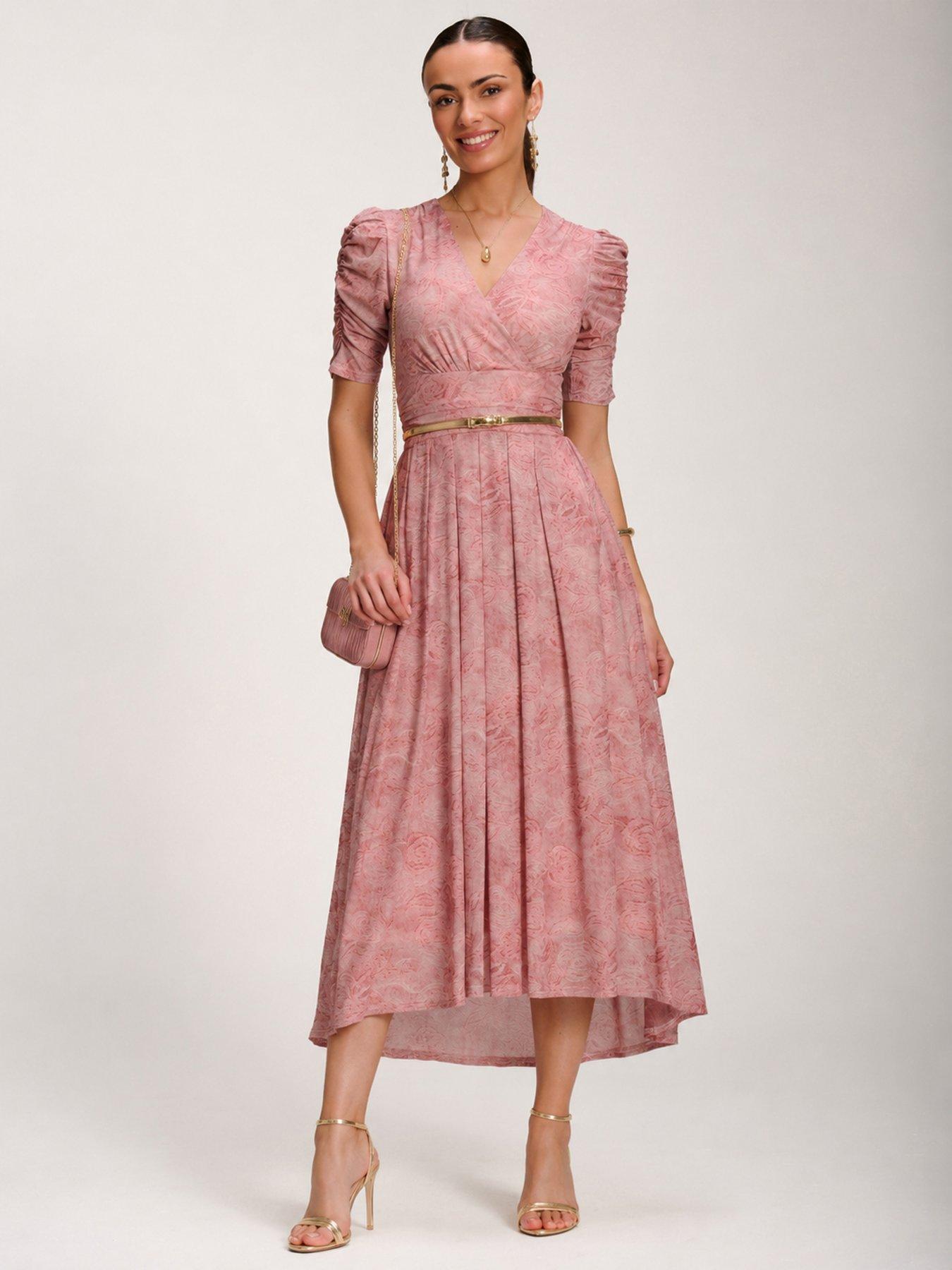 Jolie Moi Printed Mesh Dip Hem Maxi Dress - Pink