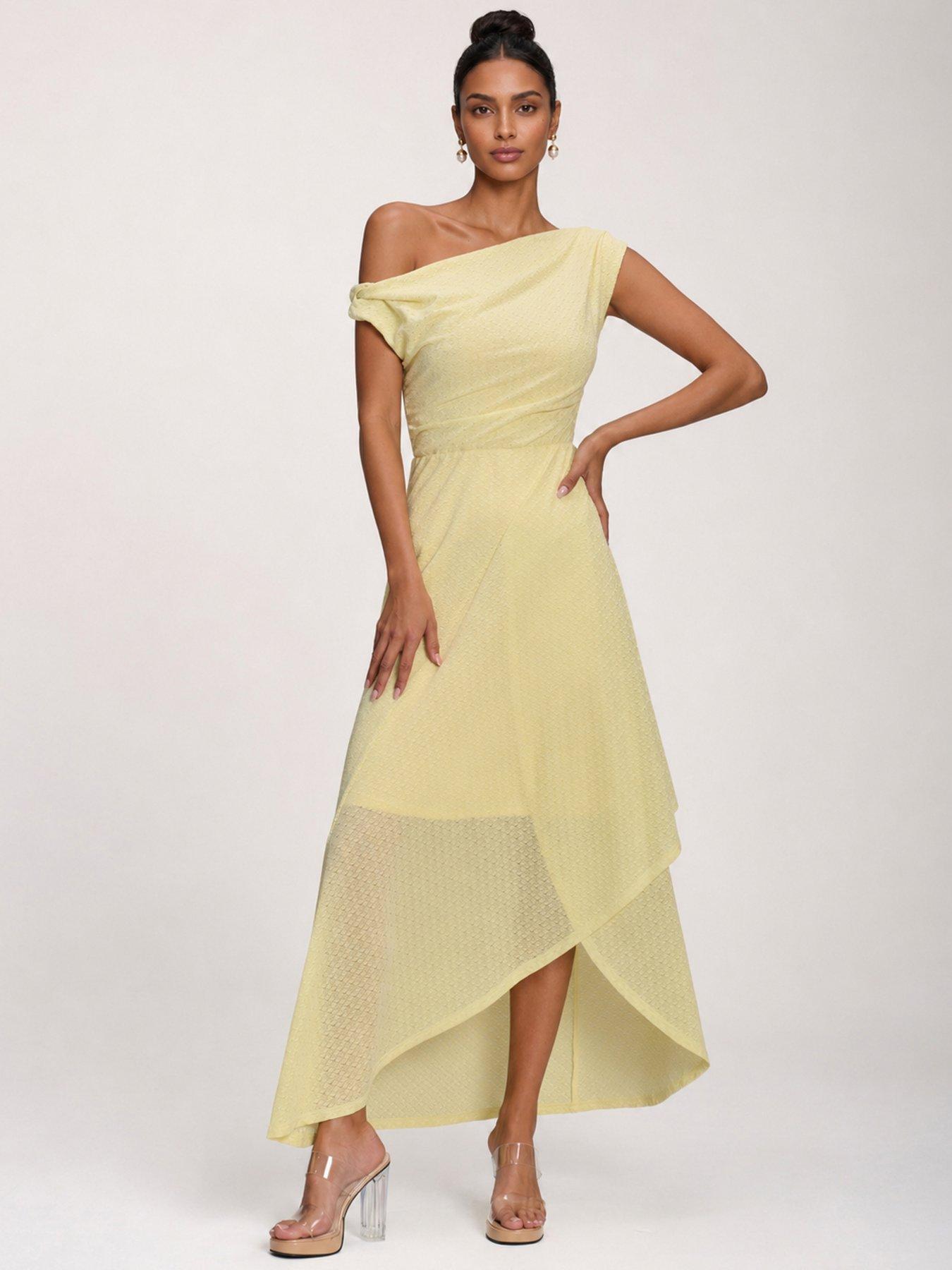Jolie Moi Textured Asymmetric One Shoulder Maxi Dress - Yellow