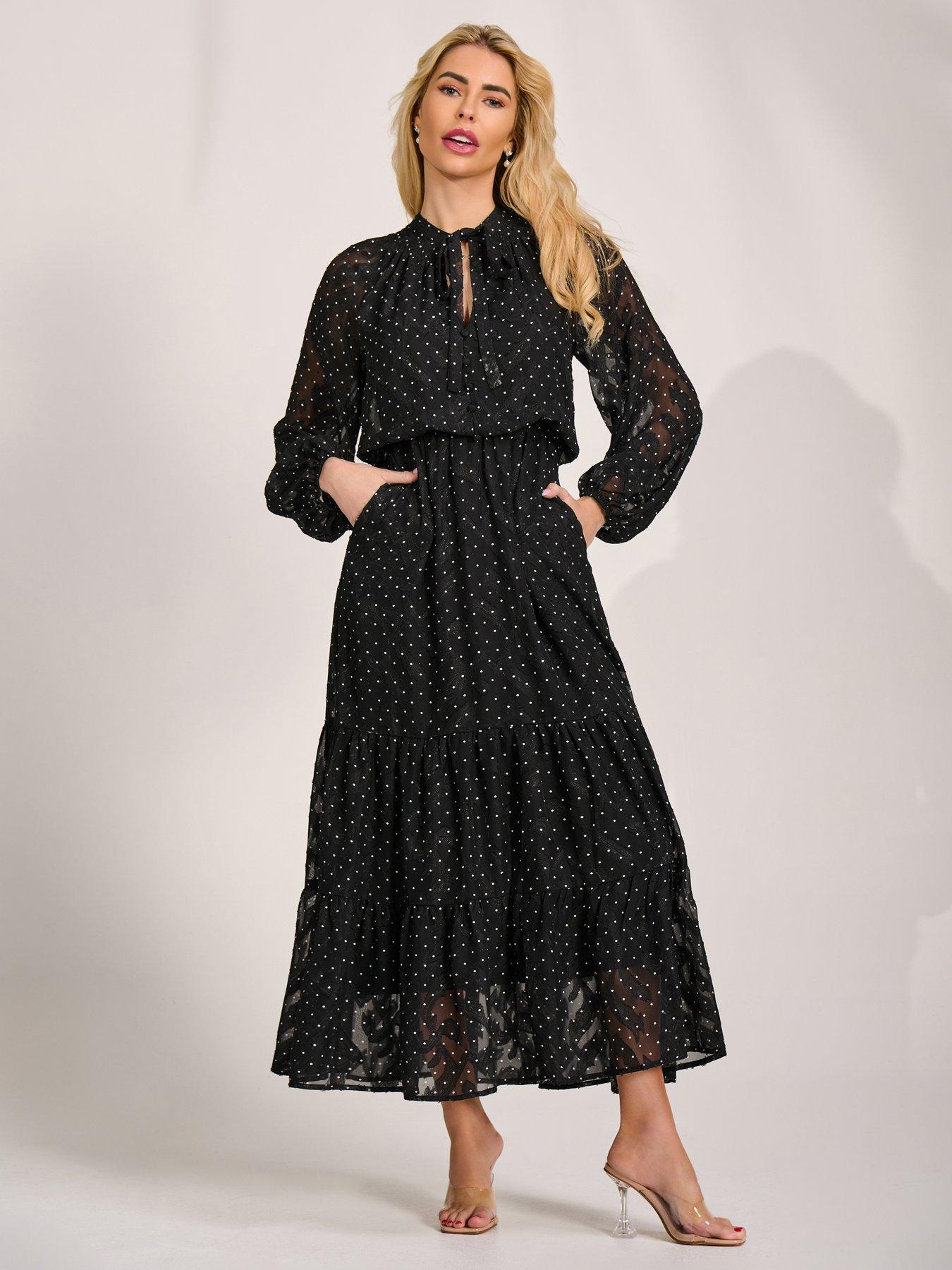 Jolie Moi Textured Chiffon Long Sleeve Maxi Dress