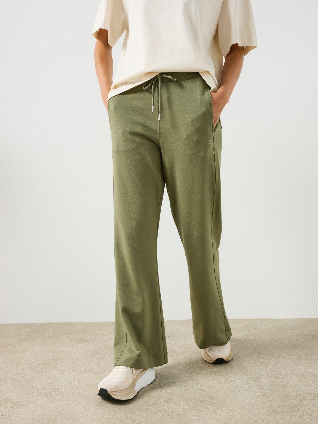 Image 1 of 6 of Sweaty Betty Womens Piped Drawstring Wide Leg Trousers - Green