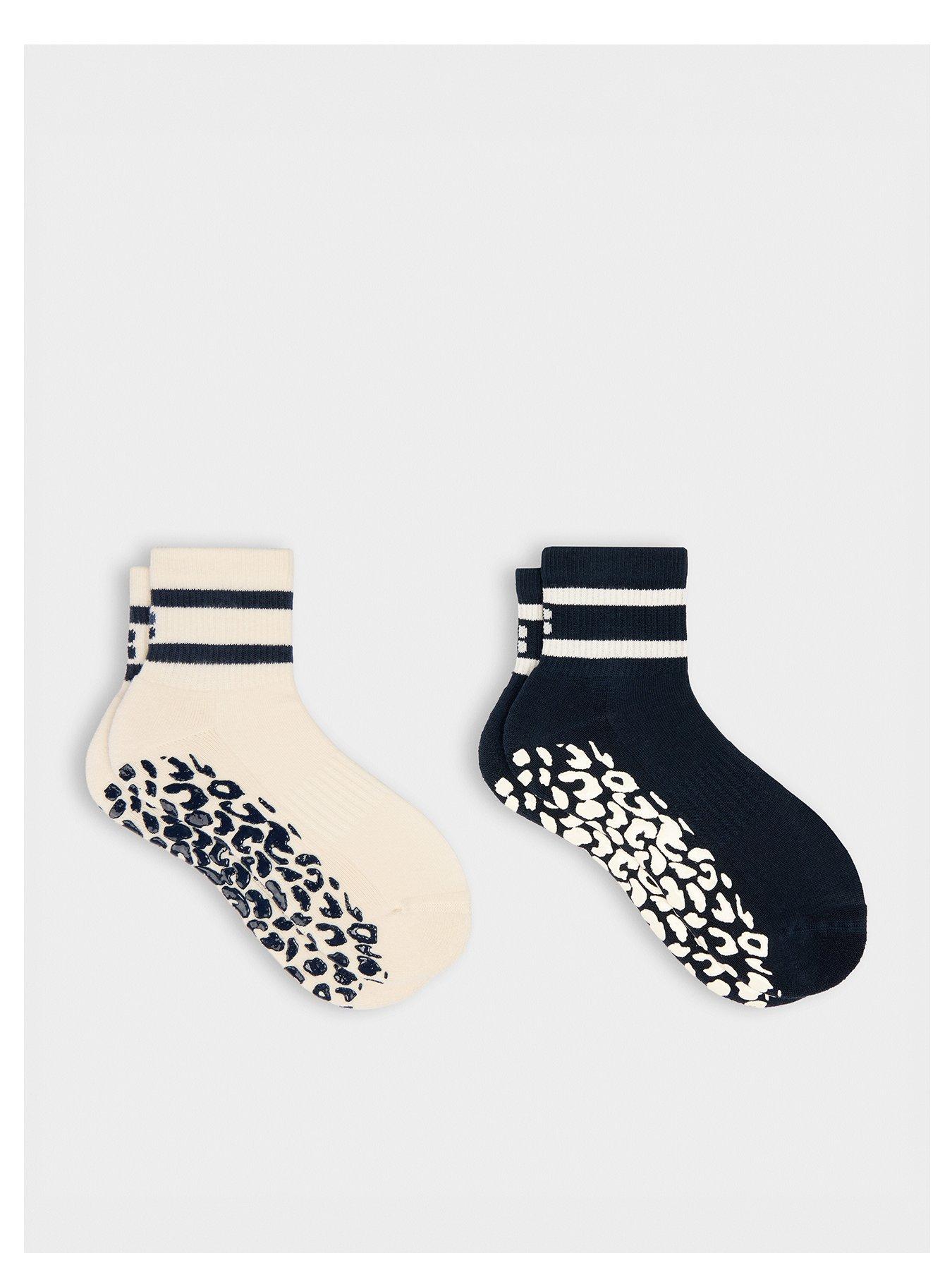 Image 1 of 3 of Sweaty Betty Womens Training Animal Print Mini Pilates Crew Gripper 2 Pack - Cream - Blue