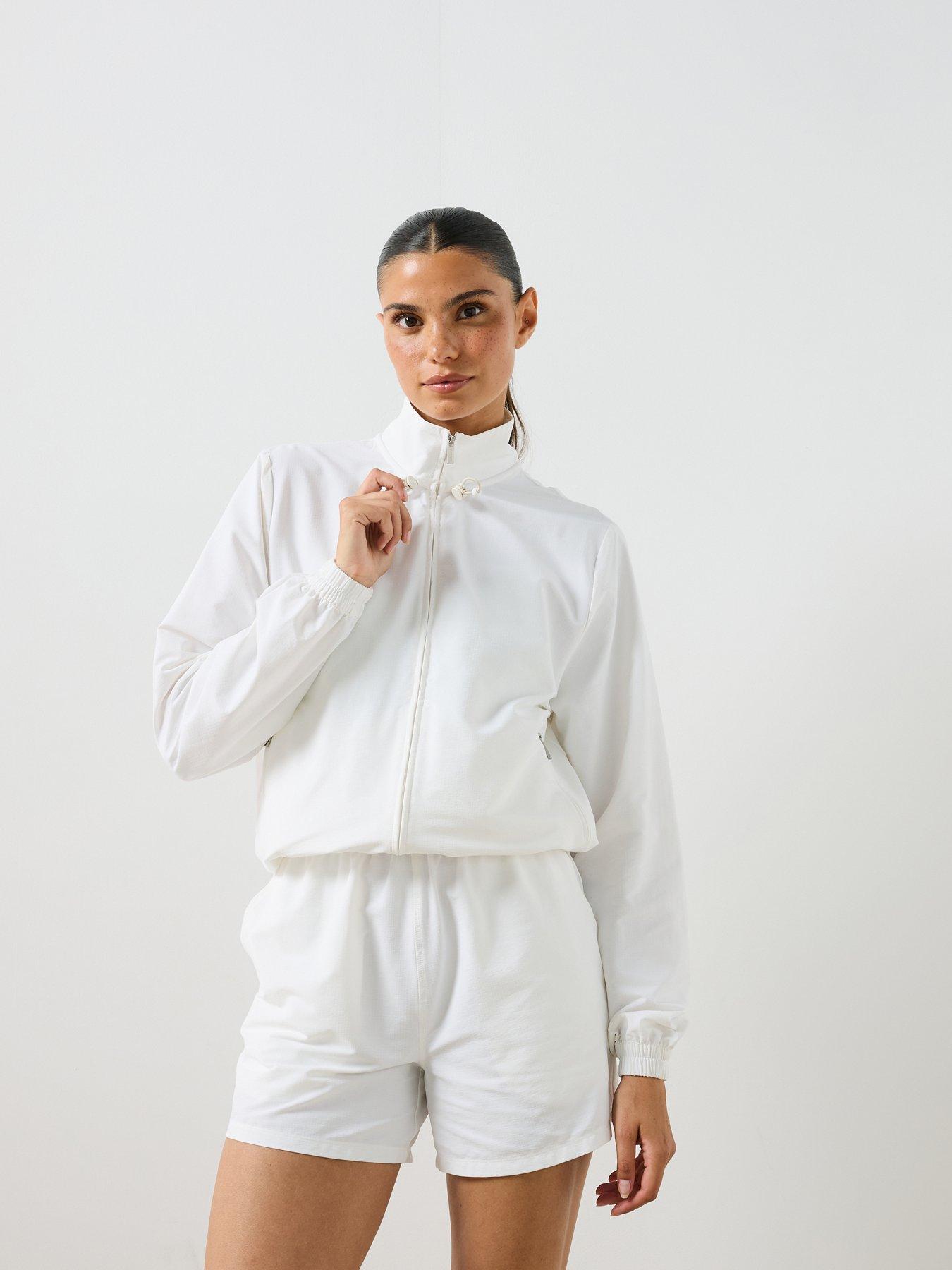 Image 1 of 6 of Sweaty Betty Womens Training Seersucker Textured Zip Up Jacket - White