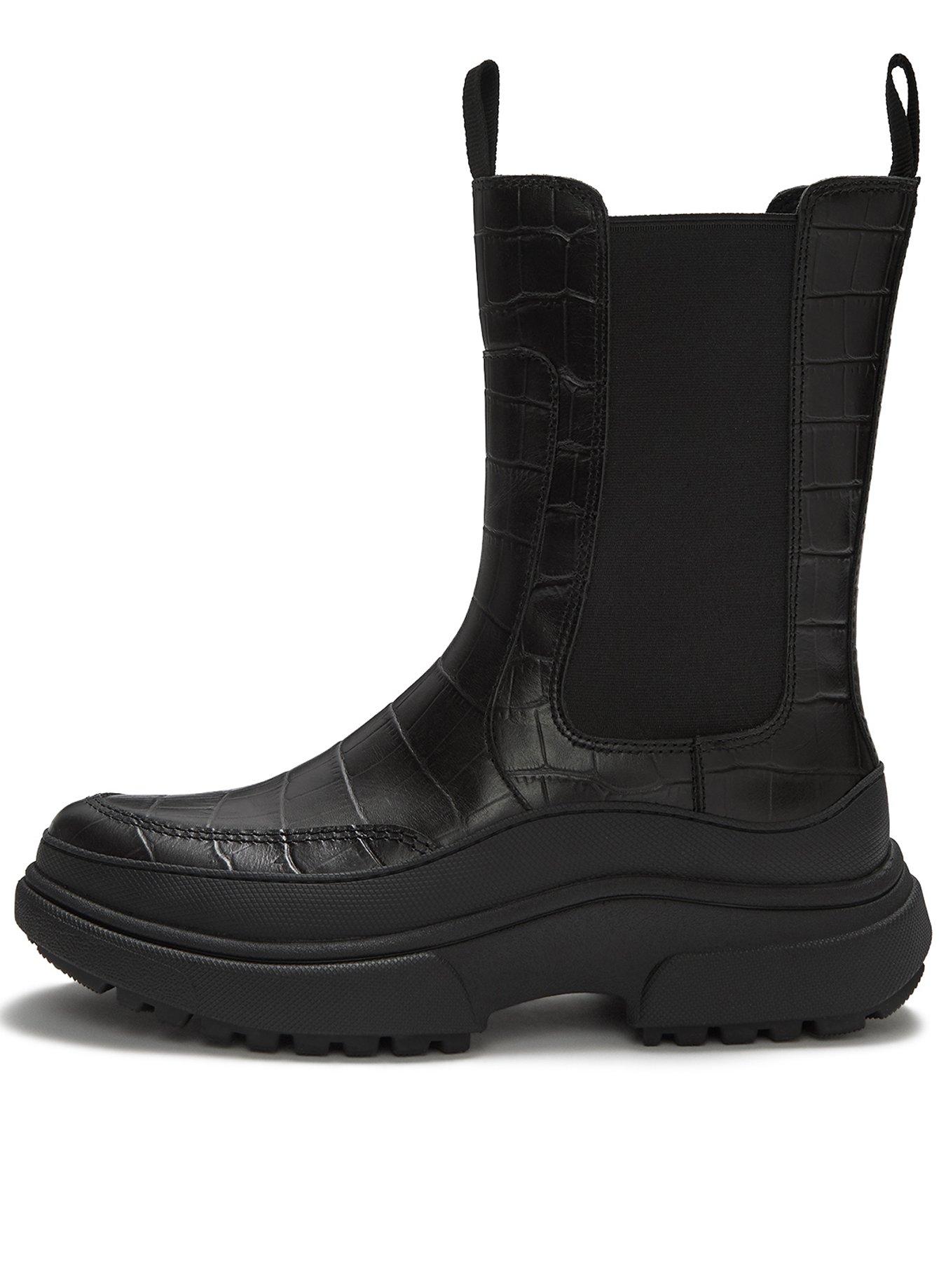 Image 1 of 4 of FitFlop Womens Wylder Croc Effect High Chelsea Boots - Black