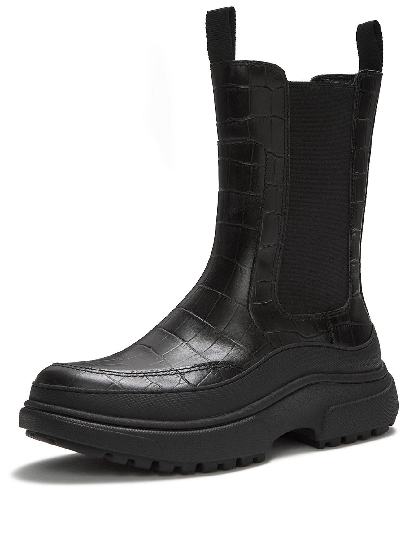 Image 2 of 4 of FitFlop Womens Wylder Croc Effect High Chelsea Boots - Black