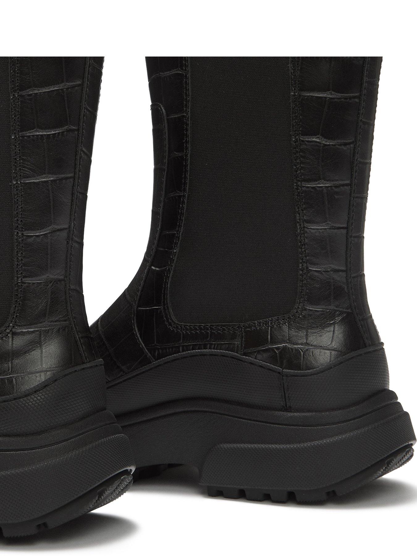 Image 4 of 4 of FitFlop Womens Wylder Croc Effect High Chelsea Boots - Black
