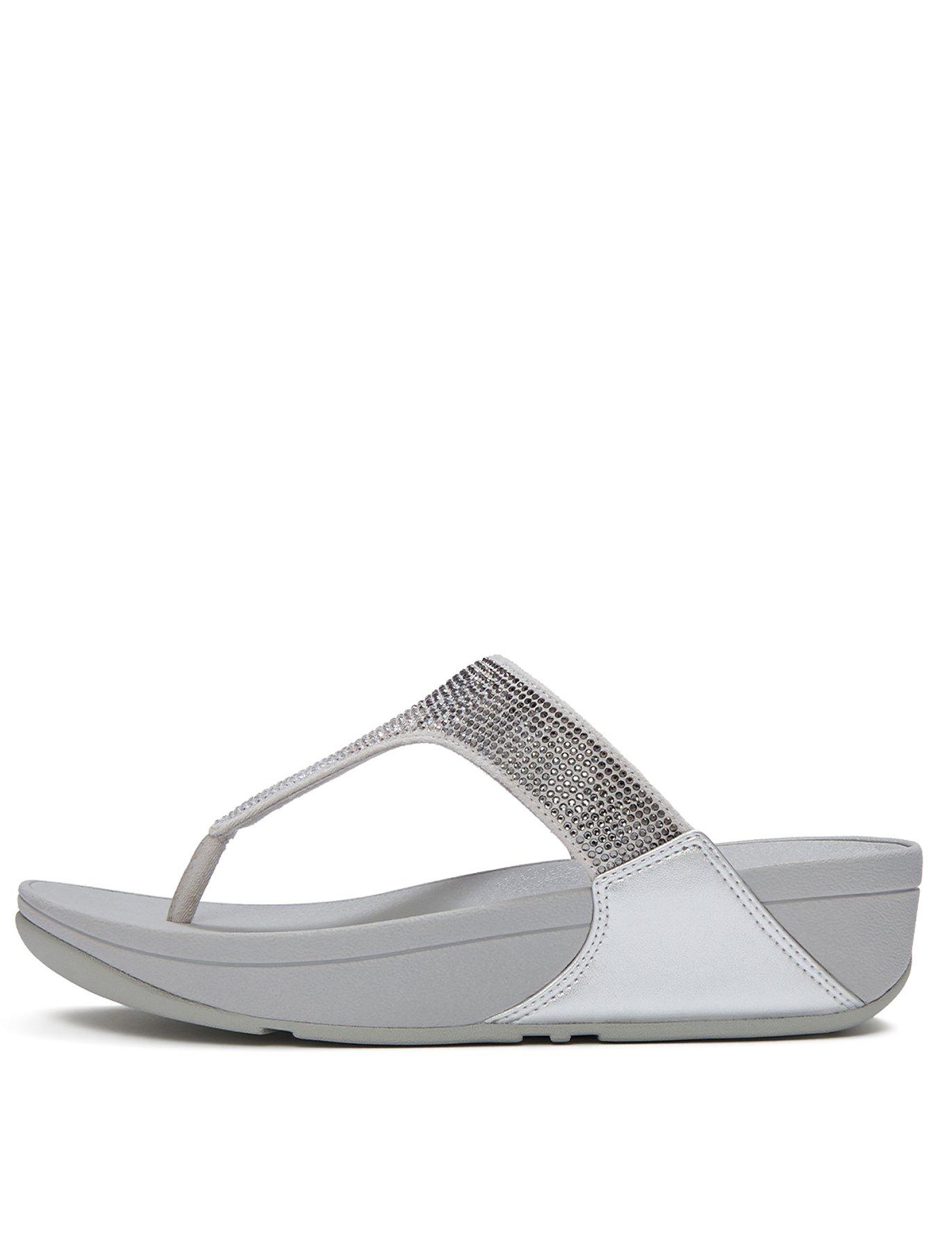 Image 1 of 5 of FitFlop Womens Lulu Ombre Crystal Toe-Post Sandals - Silver