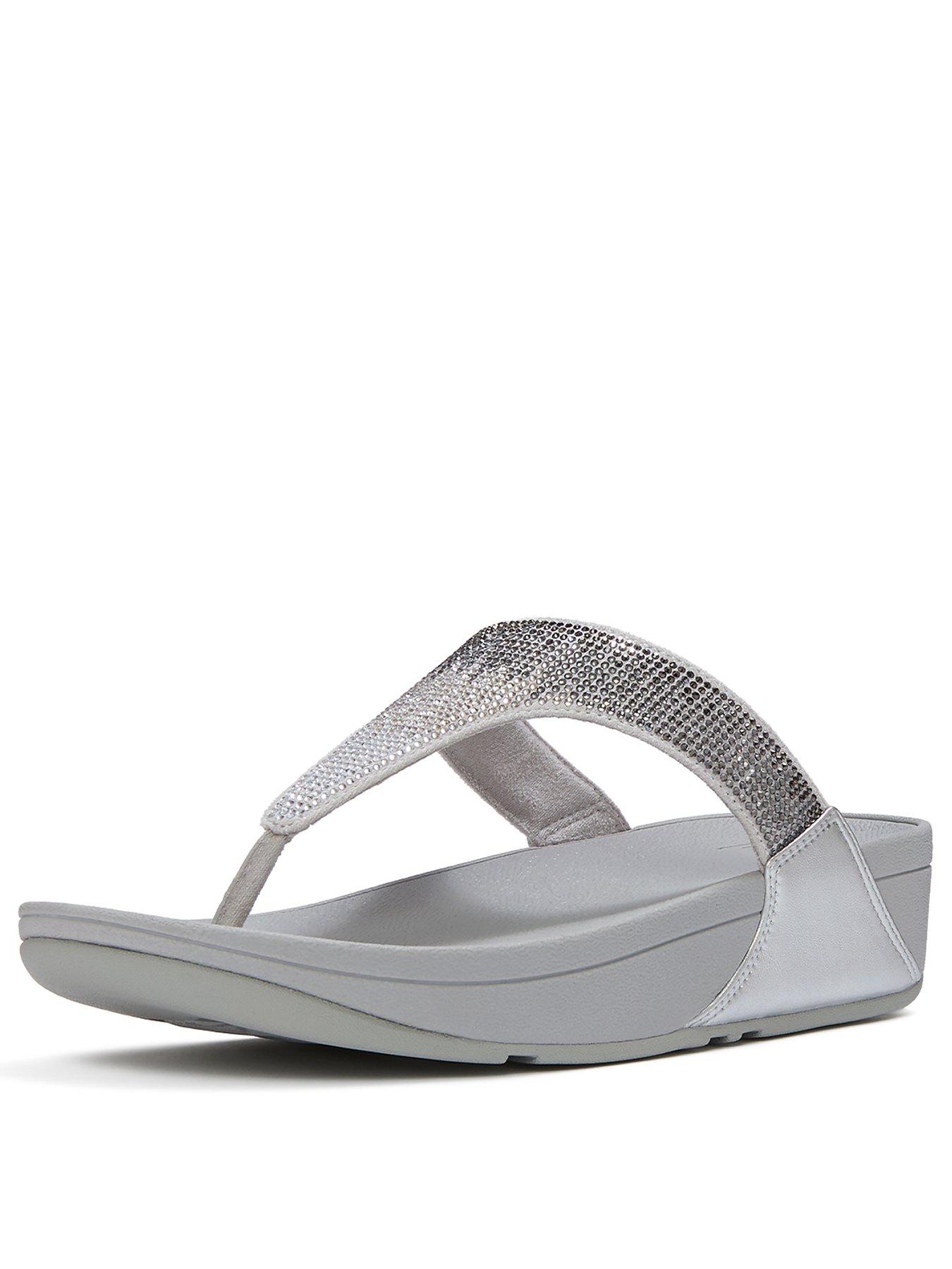 Image 3 of 5 of FitFlop Womens Lulu Ombre Crystal Toe-Post Sandals - Silver