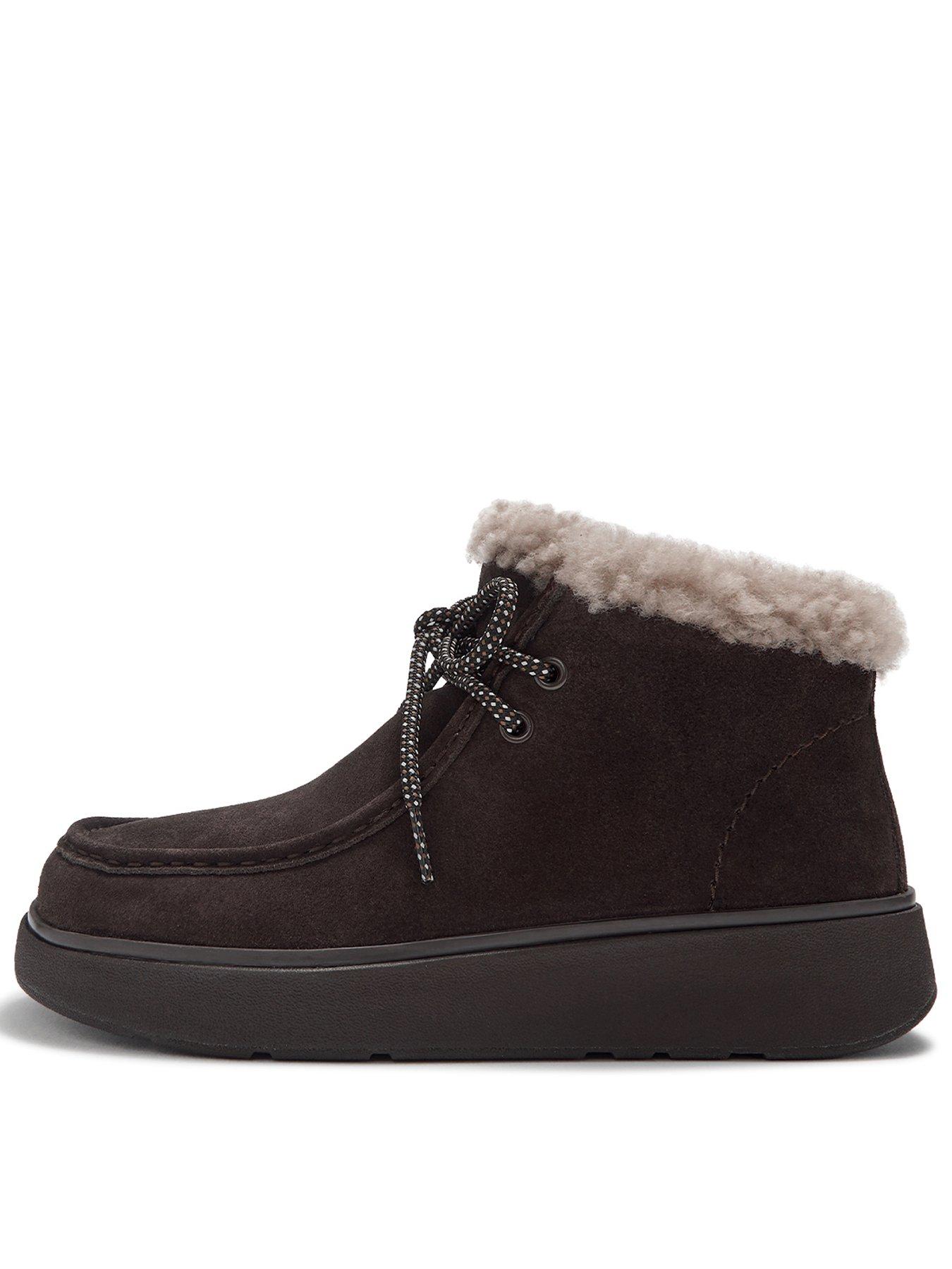 Image 1 of 5 of FitFlop FitFlop Womens GEN-FF Suede Shearling Boots - Brown