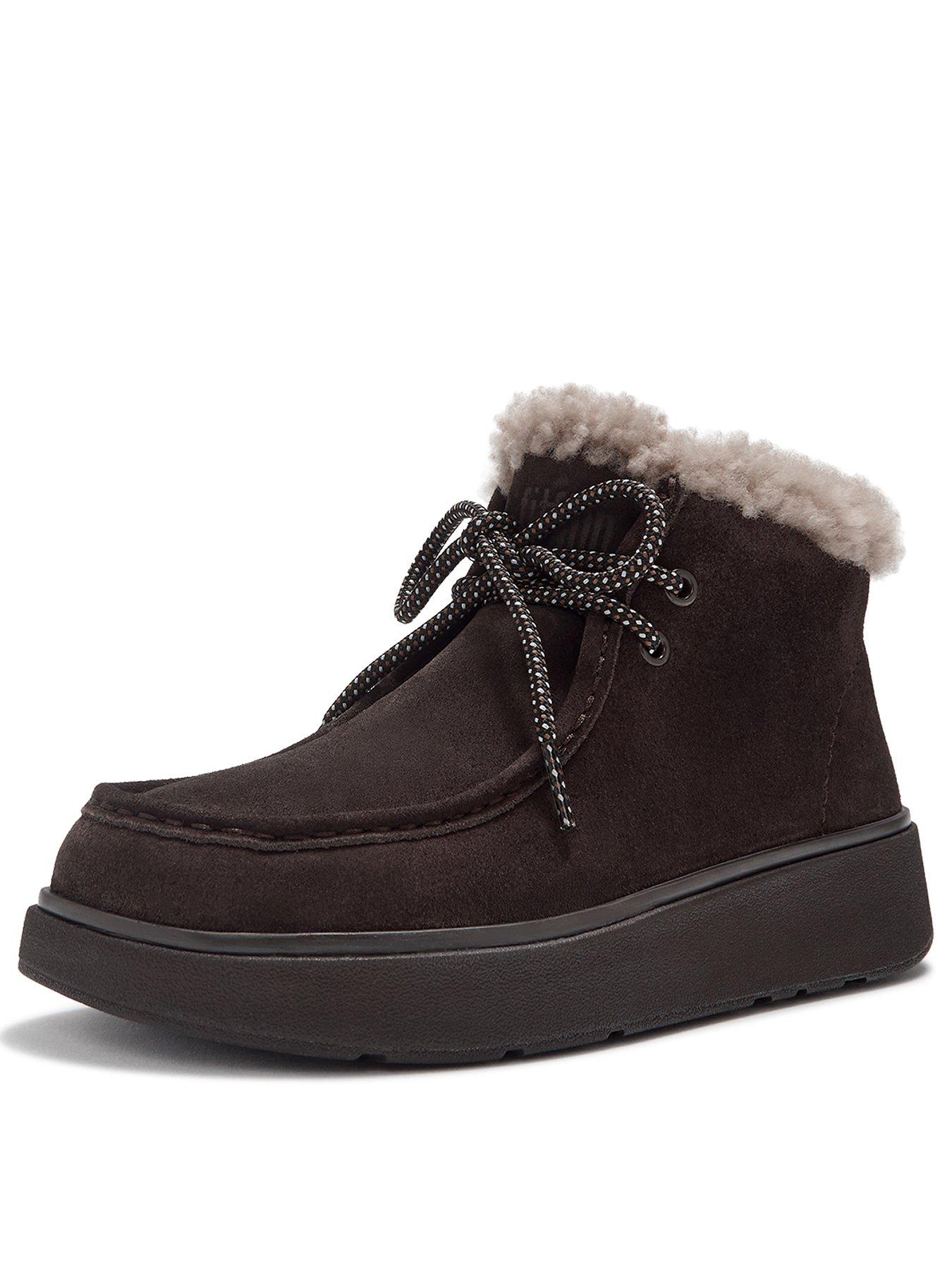 Image 3 of 5 of FitFlop FitFlop Womens GEN-FF Suede Shearling Boots - Brown