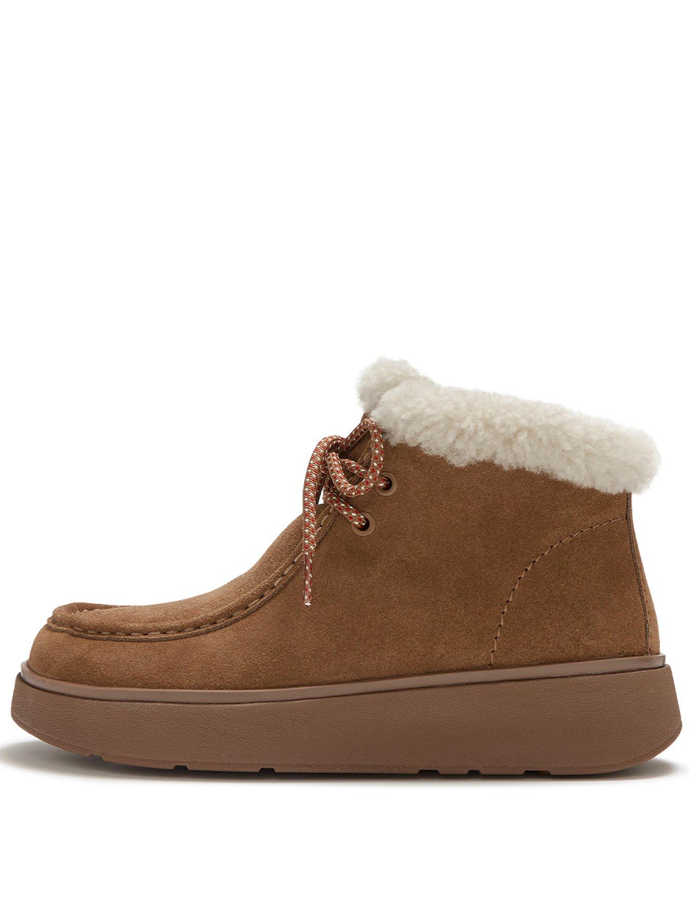 Image 1 of 5 of FitFlop Womens Suede Shearling Lace Up Boots - Brown