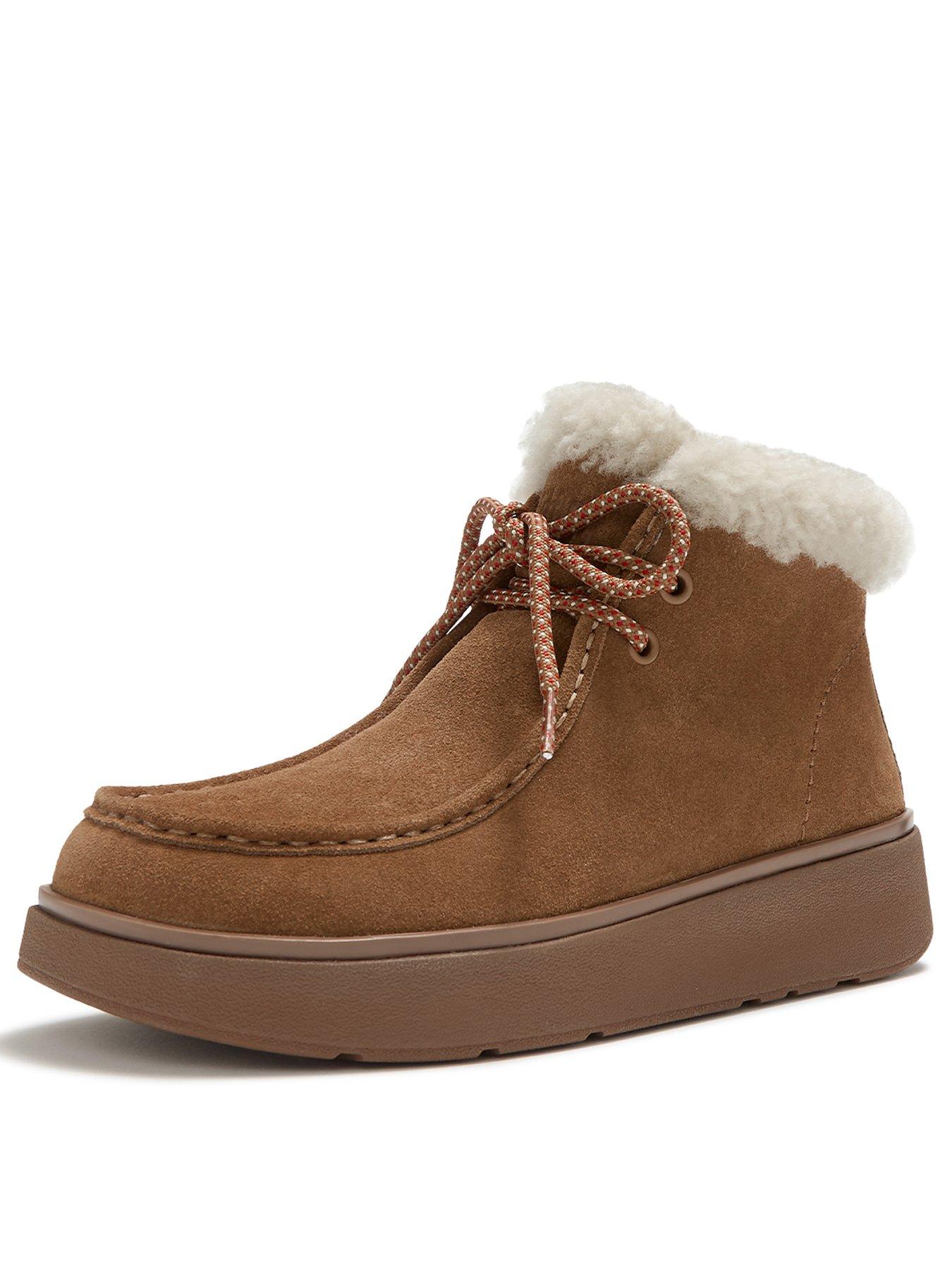 Image 3 of 5 of FitFlop Womens Suede Shearling Lace Up Boots - Brown